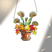 Venus Flytrap Autumn Hologram Window Hanging – Colorful Fall Plant Suncatcher, Unique Carnivorous Decor, Creepy Cute Halloween Gift