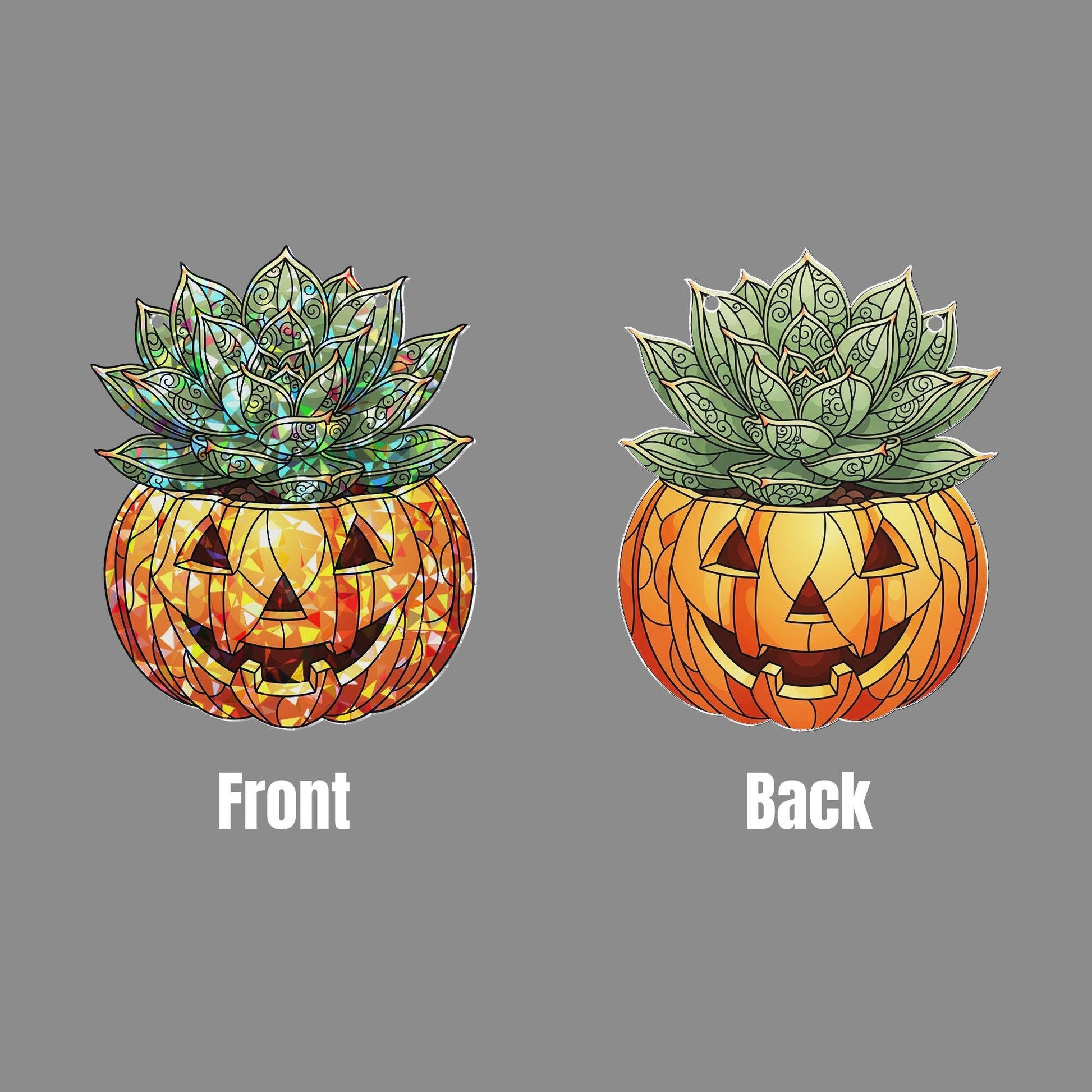 Succulent Jack-O'-Lantern Hologram Window Hanging – Halloween Plant Decor, Spooky Autumn Suncatcher, Fall Gothic Gift Idea