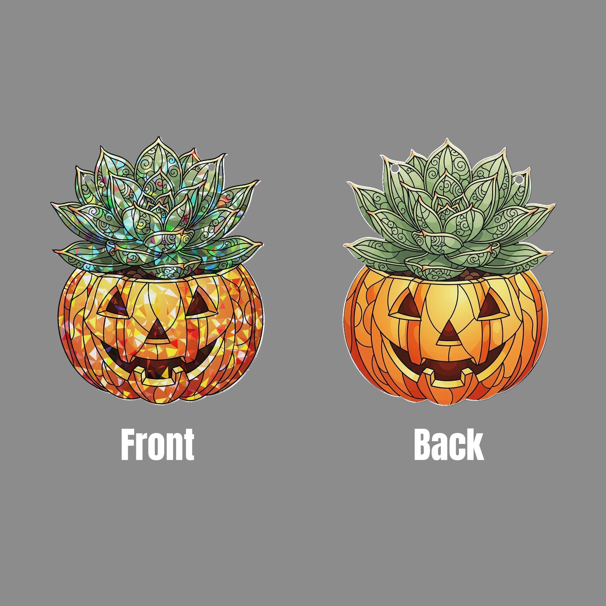 Succulent Jack-O'-Lantern Hologram Window Hanging – Halloween Plant Decor, Spooky Autumn Suncatcher, Fall Gothic Gift Idea