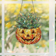 Succulent Jack-O'-Lantern Hologram Window Hanging – Halloween Plant Decor, Spooky Autumn Suncatcher, Fall Gothic Gift Idea