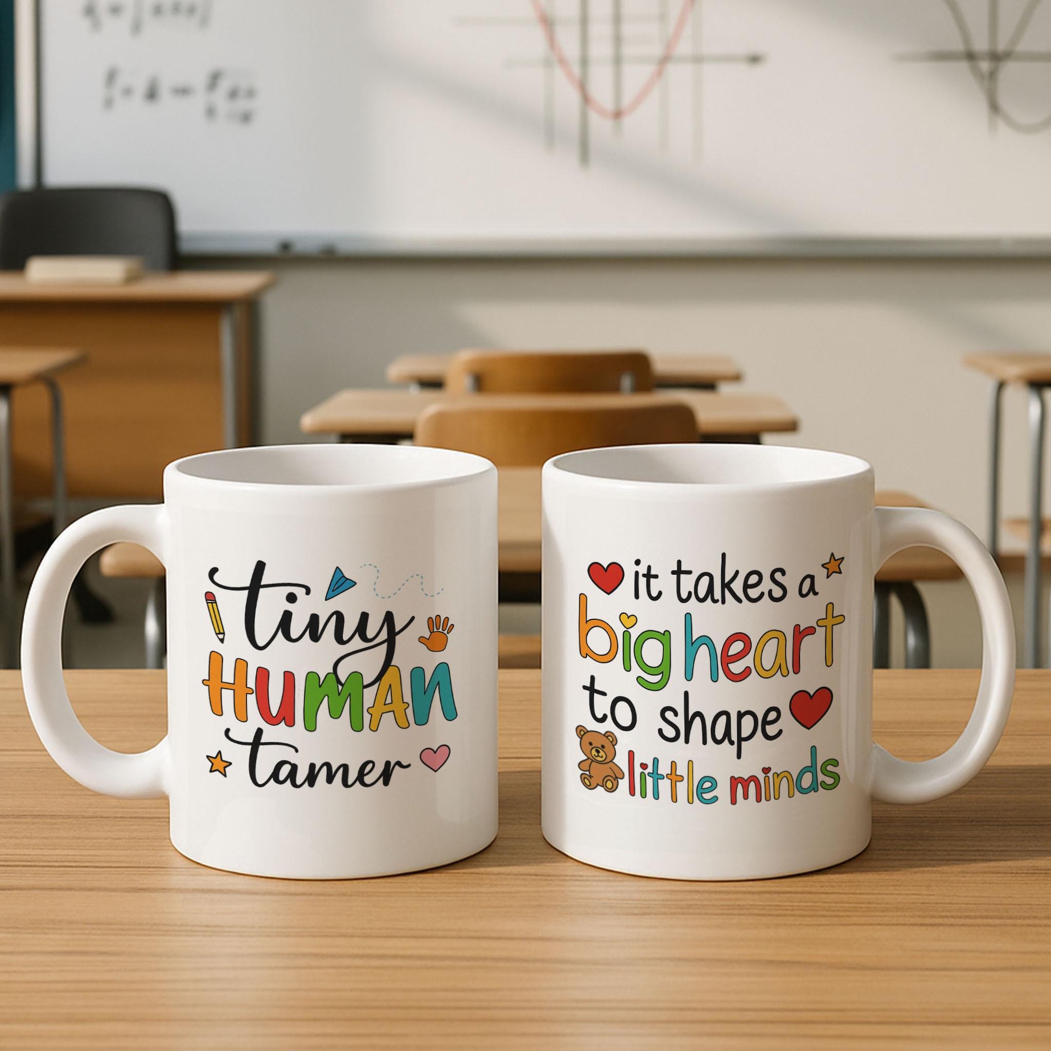 Lovely Tiny Human Tamer Mug, Big Heart Little Minds Mug, Teacher Appreciation Gift Set, Educator Thank You Present