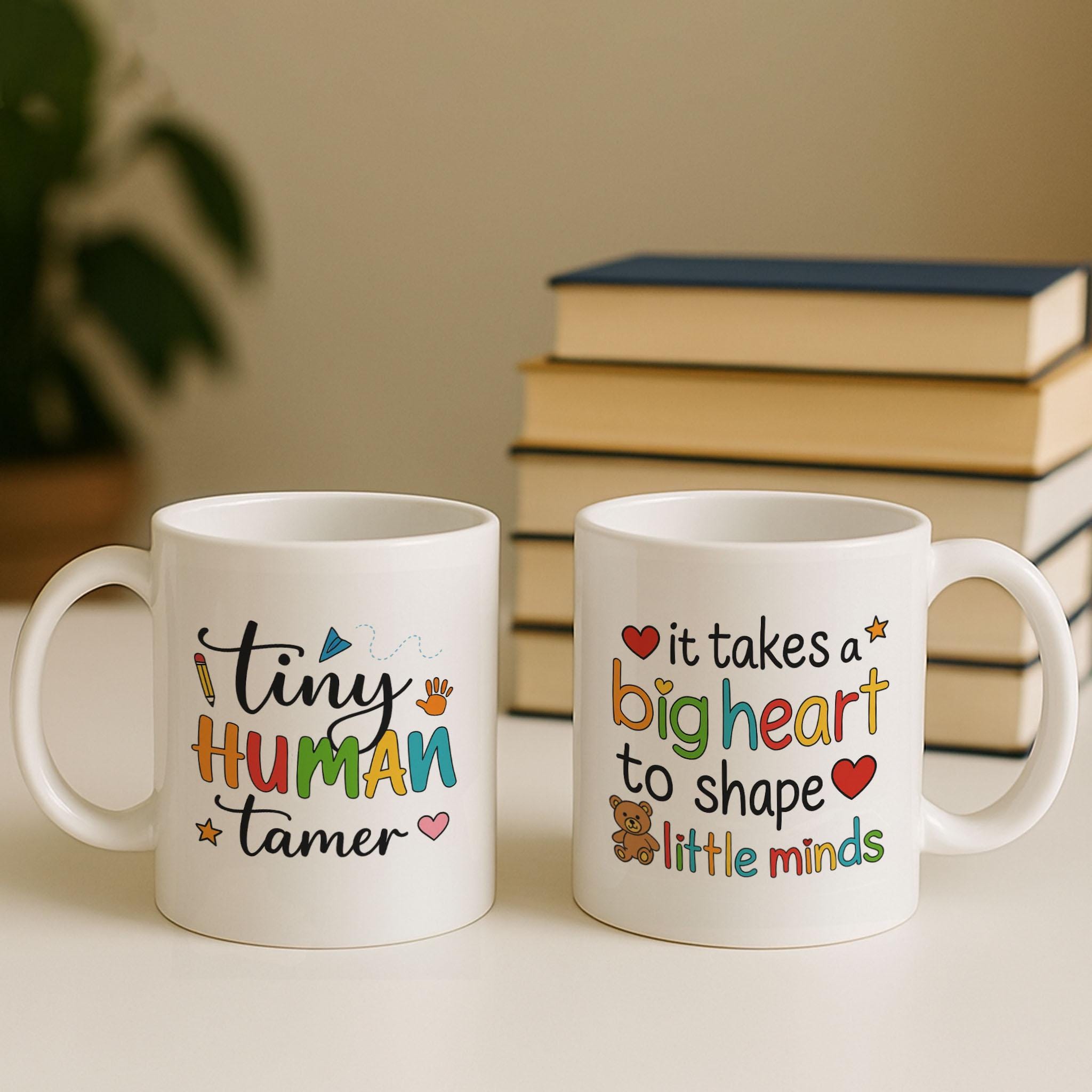 Lovely Tiny Human Tamer Mug, Big Heart Little Minds Mug, Teacher Appreciation Gift Set, Educator Thank You Present