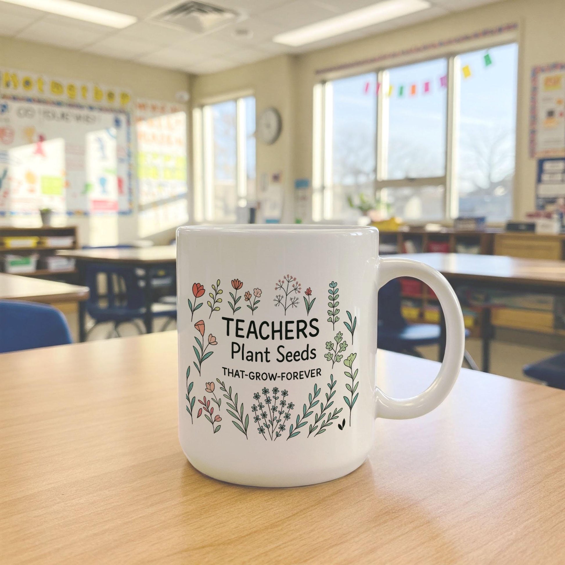 Teachers Plant Seeds Mug, Educator Gift, Floral Coffee Cup, Teacher Appreciation, Thank You Gift, School Staff Present