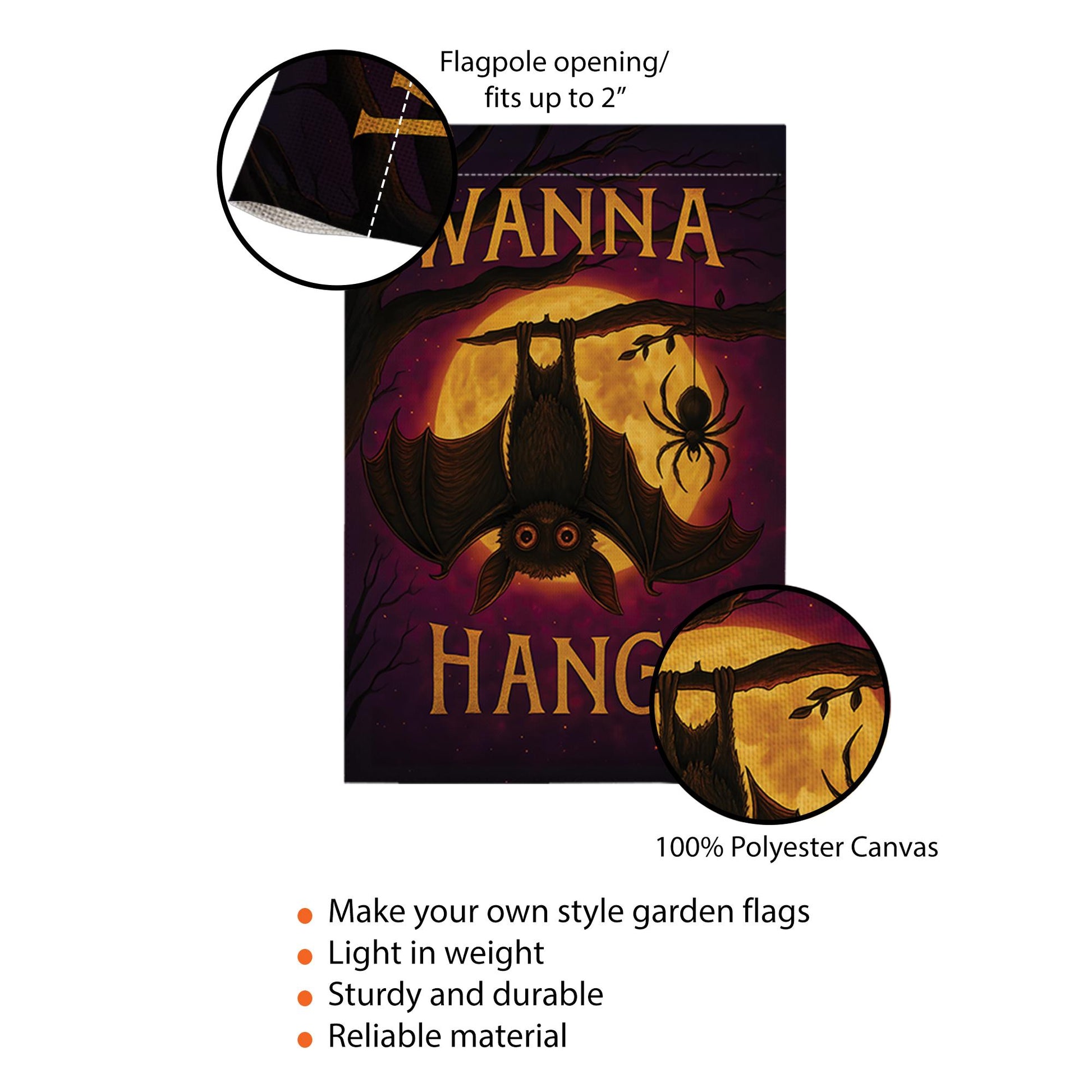 Wanna Hang Halloween Garden Flag – Funny Bat and Spider Yard Decor, Spooky Outdoor Decoration for Fall and Haunted House Vibes