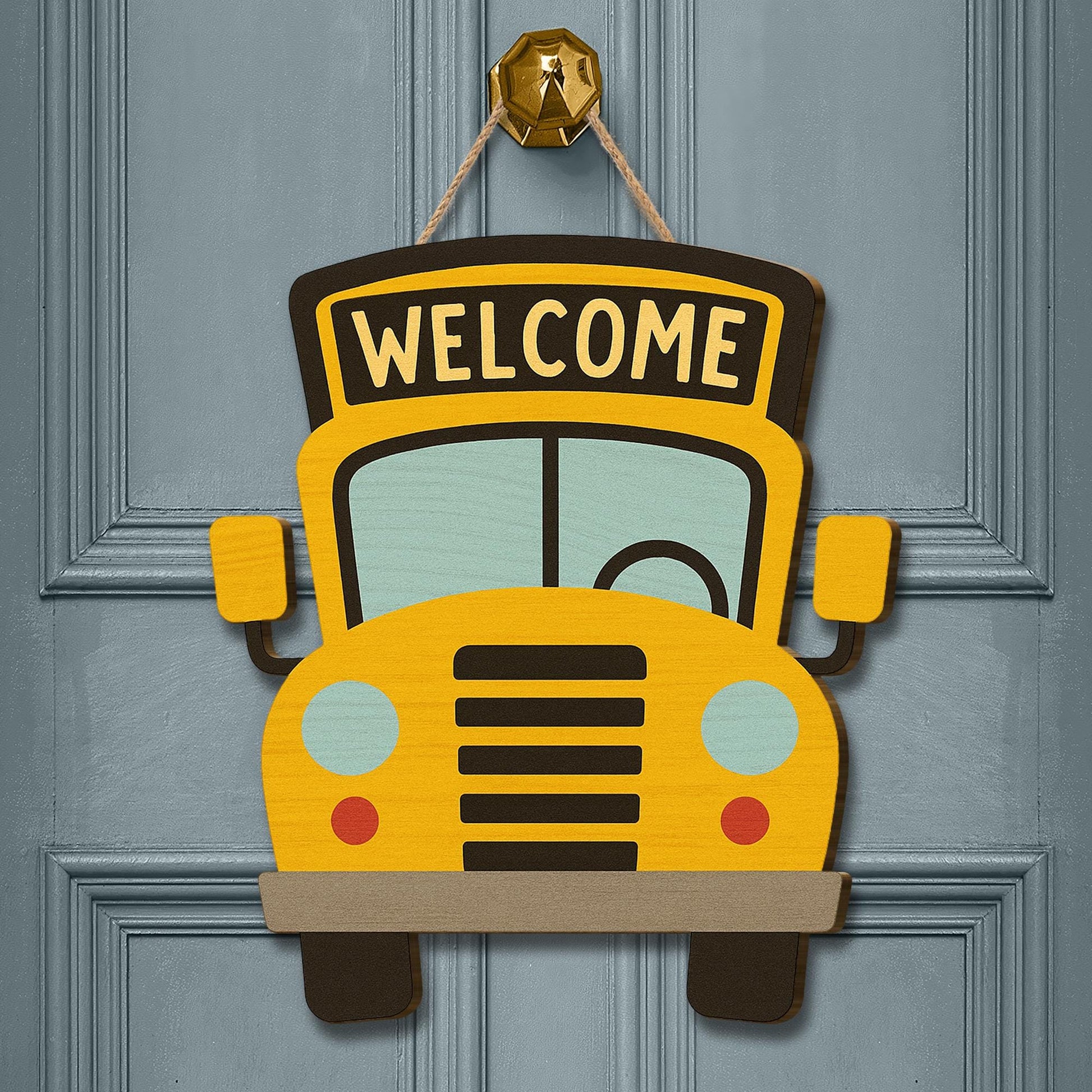 School Bus Welcome Door Sign – Cute Classroom Decor for Teachers, Back to School Wooden Hanger for Entryway or Bulletin Board, Teachers Gift