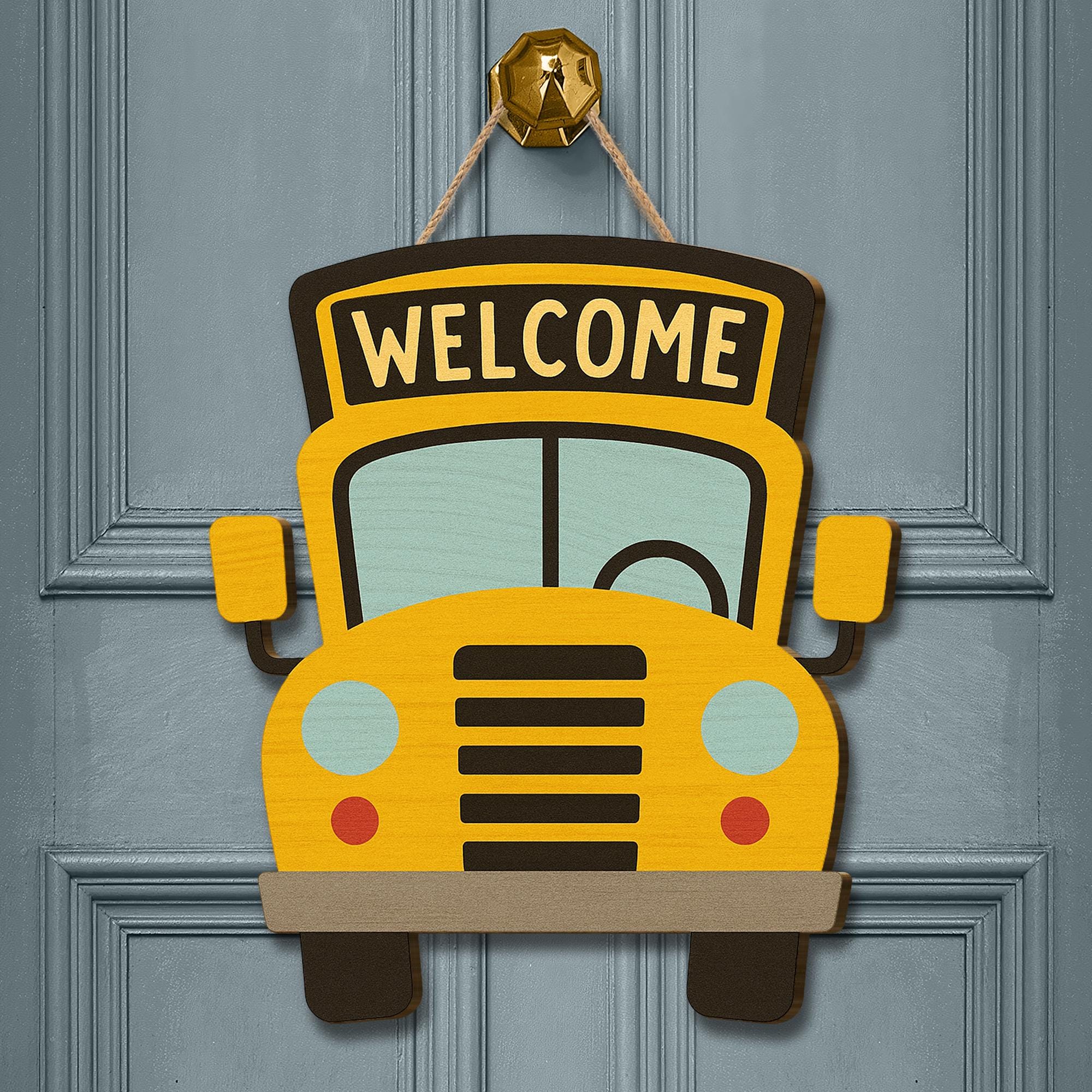 School Bus Welcome Door Sign – Cute Classroom Decor for Teachers, Back to School Wooden Hanger for Entryway or Bulletin Board, Teachers Gift