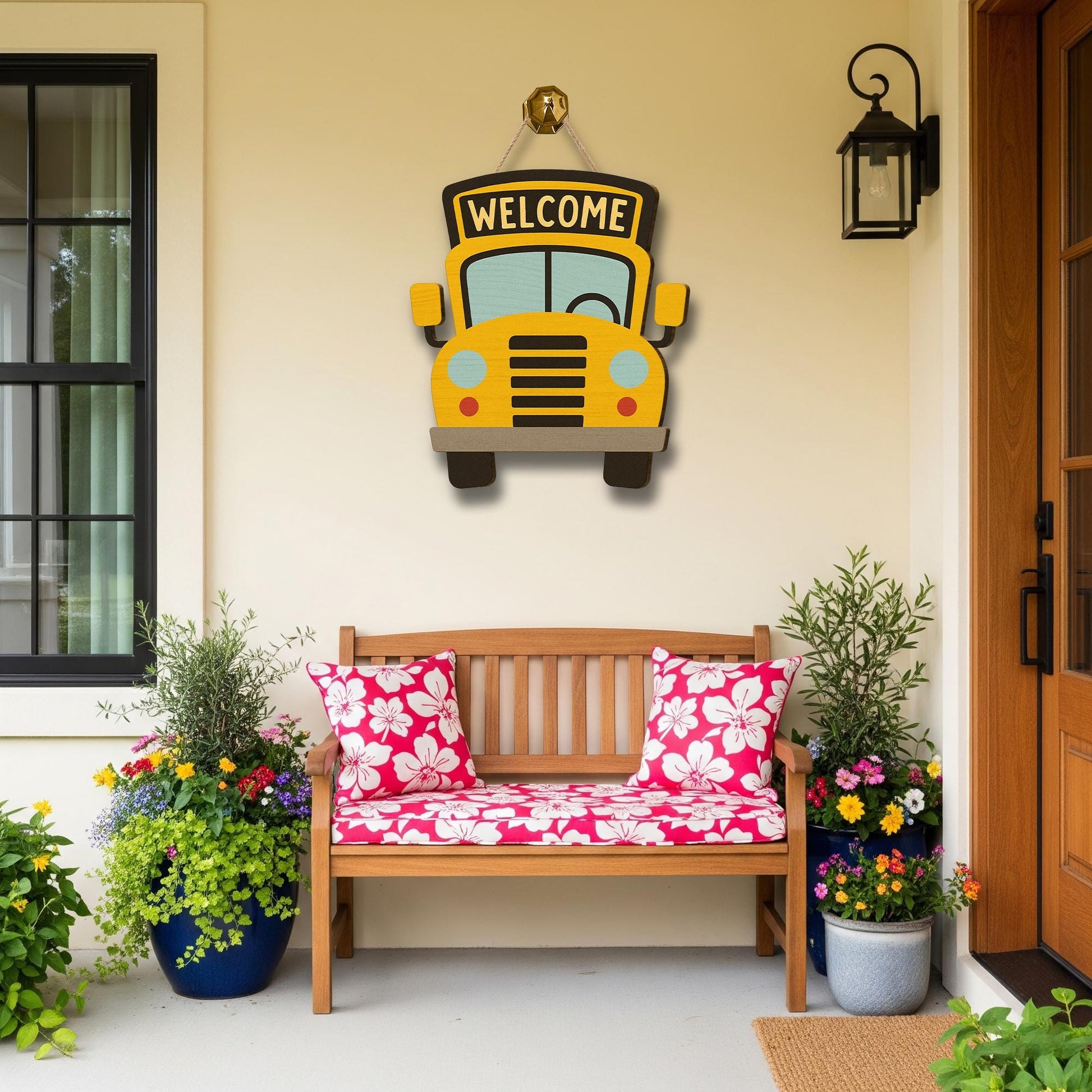School Bus Welcome Door Sign – Cute Classroom Decor for Teachers, Back to School Wooden Hanger for Entryway or Bulletin Board, Teachers Gift