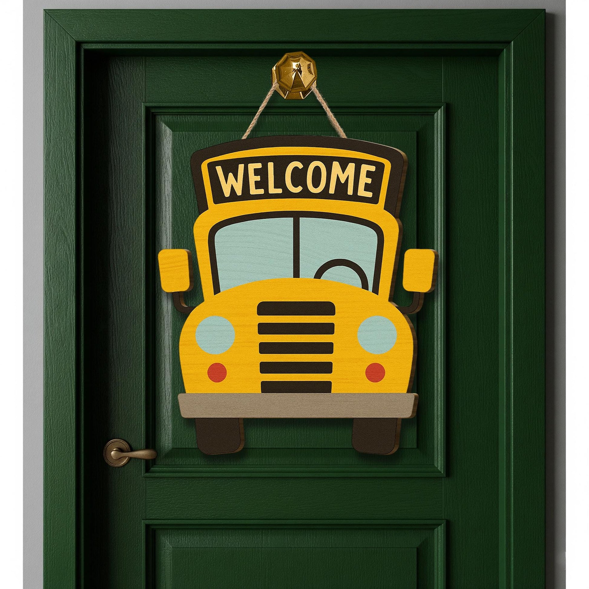 School Bus Welcome Door Sign – Cute Classroom Decor for Teachers, Back to School Wooden Hanger for Entryway or Bulletin Board, Teachers Gift