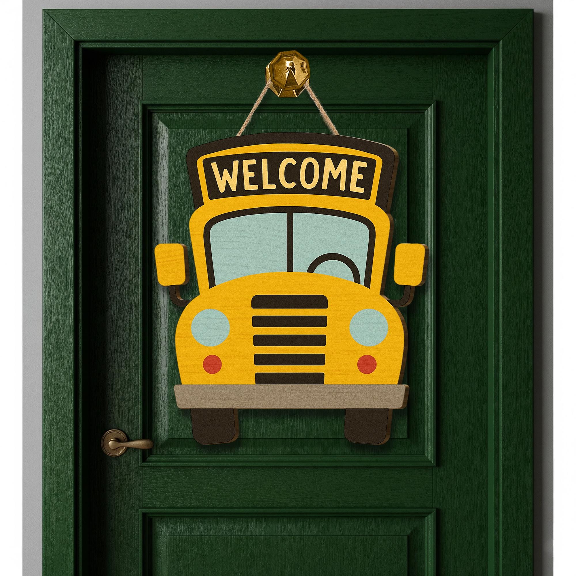 School Bus Welcome Door Sign – Cute Classroom Decor for Teachers, Back to School Wooden Hanger for Entryway or Bulletin Board, Teachers Gift
