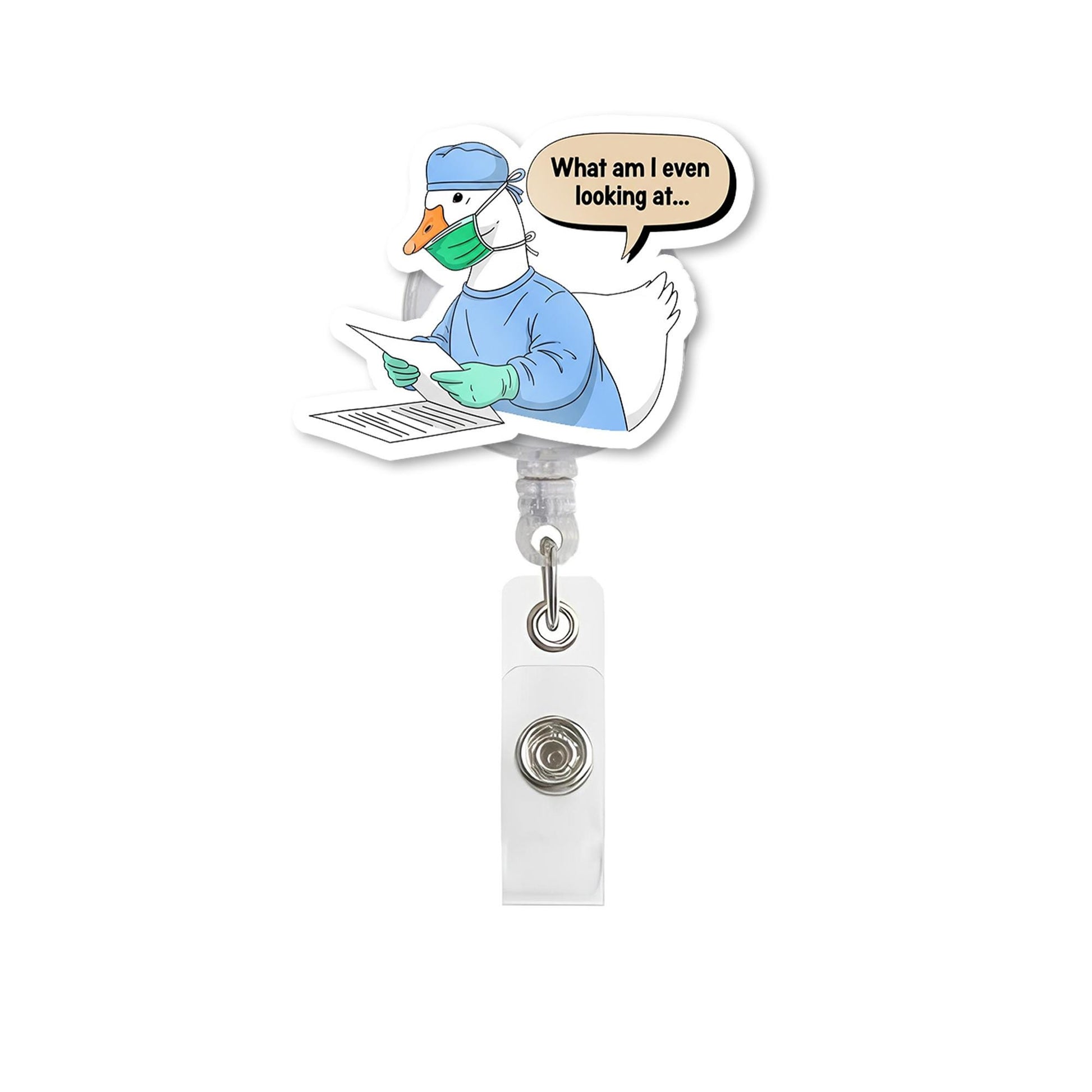 Funny Goose Medical Badge Reel, What Am I Even Looking At ID Holder, Surgeon Clip, Gift for Nurses, Doctors, Student Lanyard, Hospital Staff