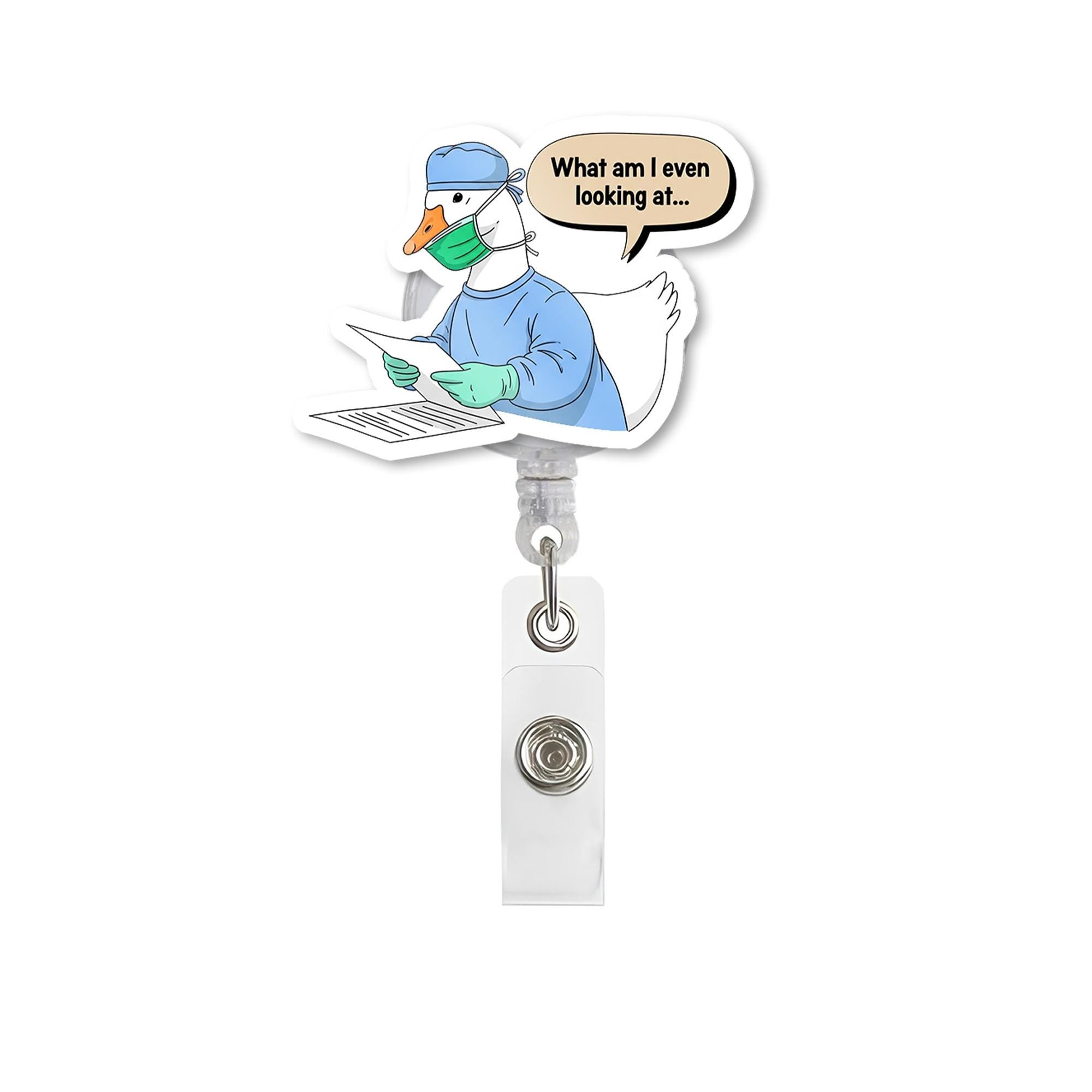 Funny Goose Medical Badge Reel, What Am I Even Looking At ID Holder, Surgeon Clip, Gift for Nurses, Doctors, Student Lanyard, Hospital Staff