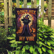 Don't Hex My Vibe Halloween Garden Flag – Witch Cat and Pumpkin Spooky Yard Banner, Funny Outdoor Fall Decor for Halloween Lovers