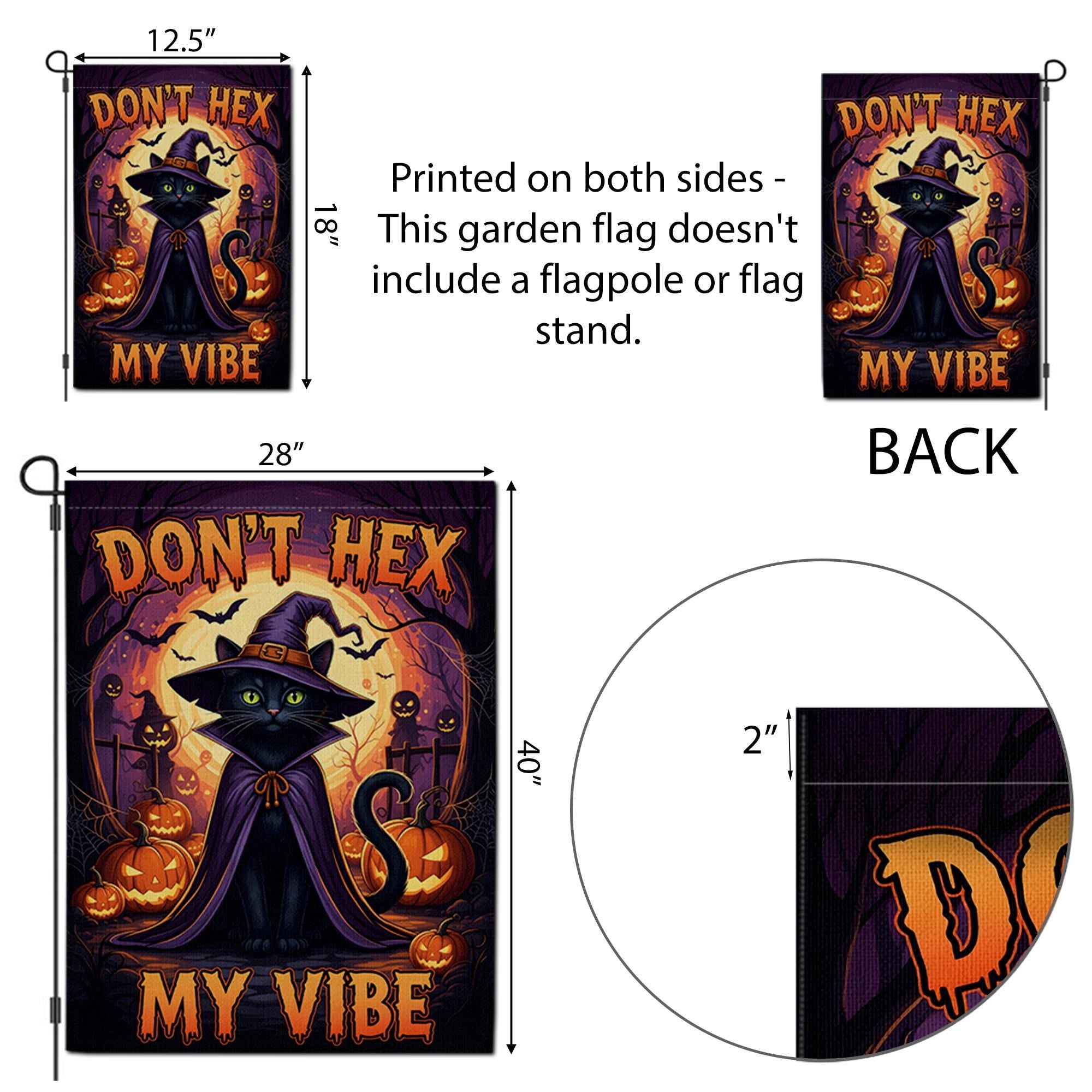 Don't Hex My Vibe Halloween Garden Flag – Witch Cat and Pumpkin Spooky Yard Banner, Funny Outdoor Fall Decor for Halloween Lovers