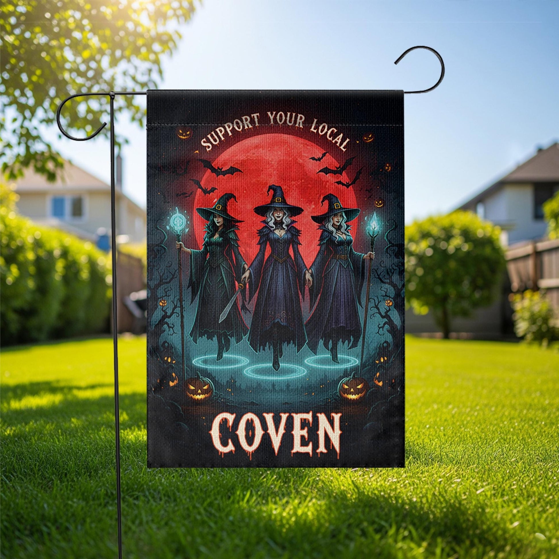 Support Your Local Coven Garden Flag – Witch Halloween Decor, Spooky Gothic Yard Banner, Witches Outdoor Sign for Halloween Vibes