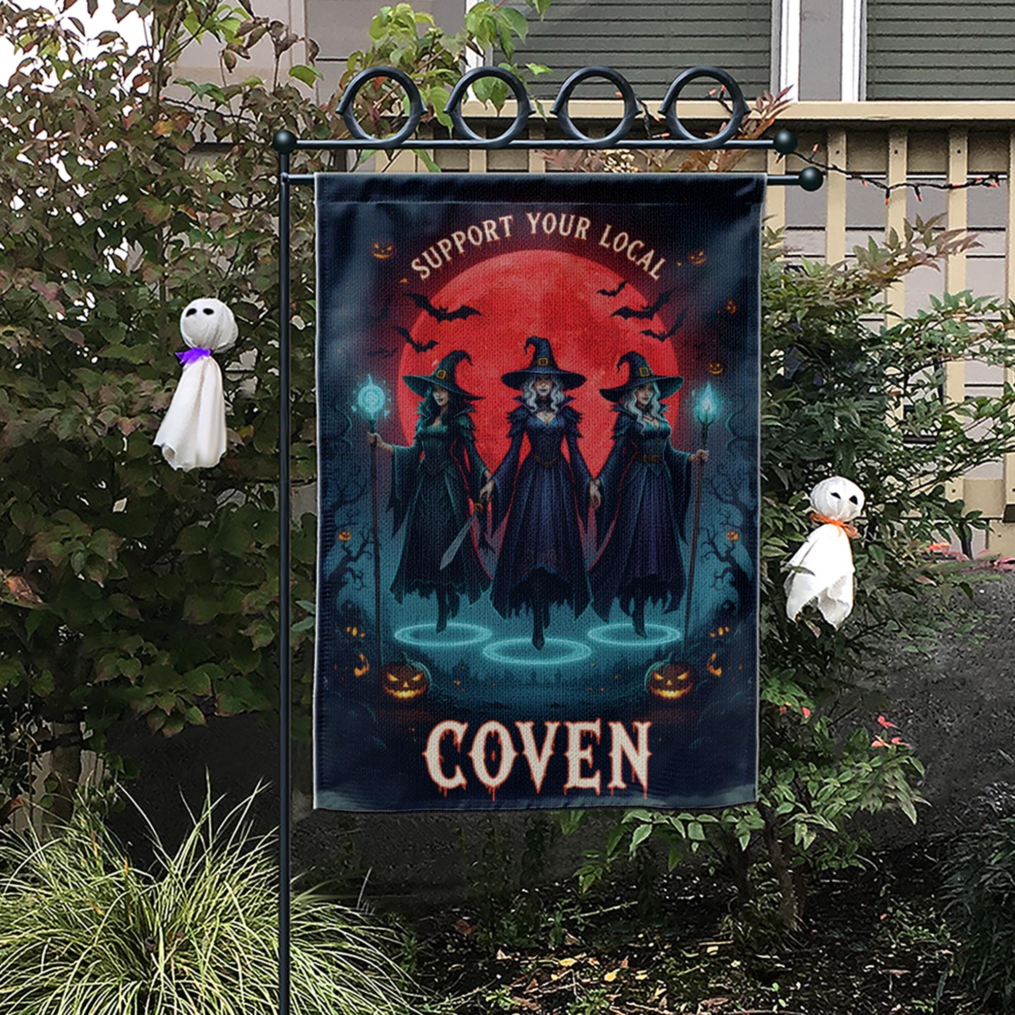 Support Your Local Coven Garden Flag – Witch Halloween Decor, Spooky Gothic Yard Banner, Witches Outdoor Sign for Halloween Vibes
