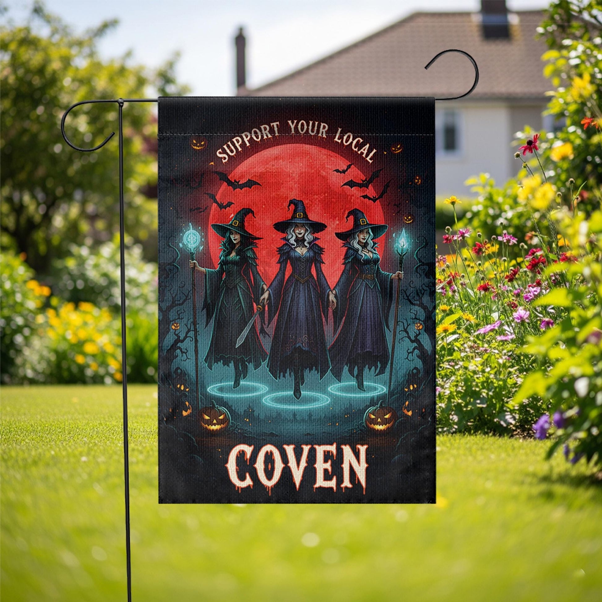 Support Your Local Coven Garden Flag – Witch Halloween Decor, Spooky Gothic Yard Banner, Witches Outdoor Sign for Halloween Vibes