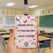 Enchanted Teacher Badge Holder, Cute Leather ID Holder, Rainbow Butterfly Lanyard, Gift for Teachers, Fun Classroom Accessory