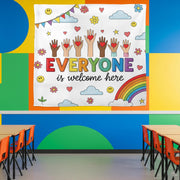 Everyone Is Welcome Here Tapestry, Classroom Wall Decor, Inclusive Rainbow Banner, Diversity Poster, Positive School Art