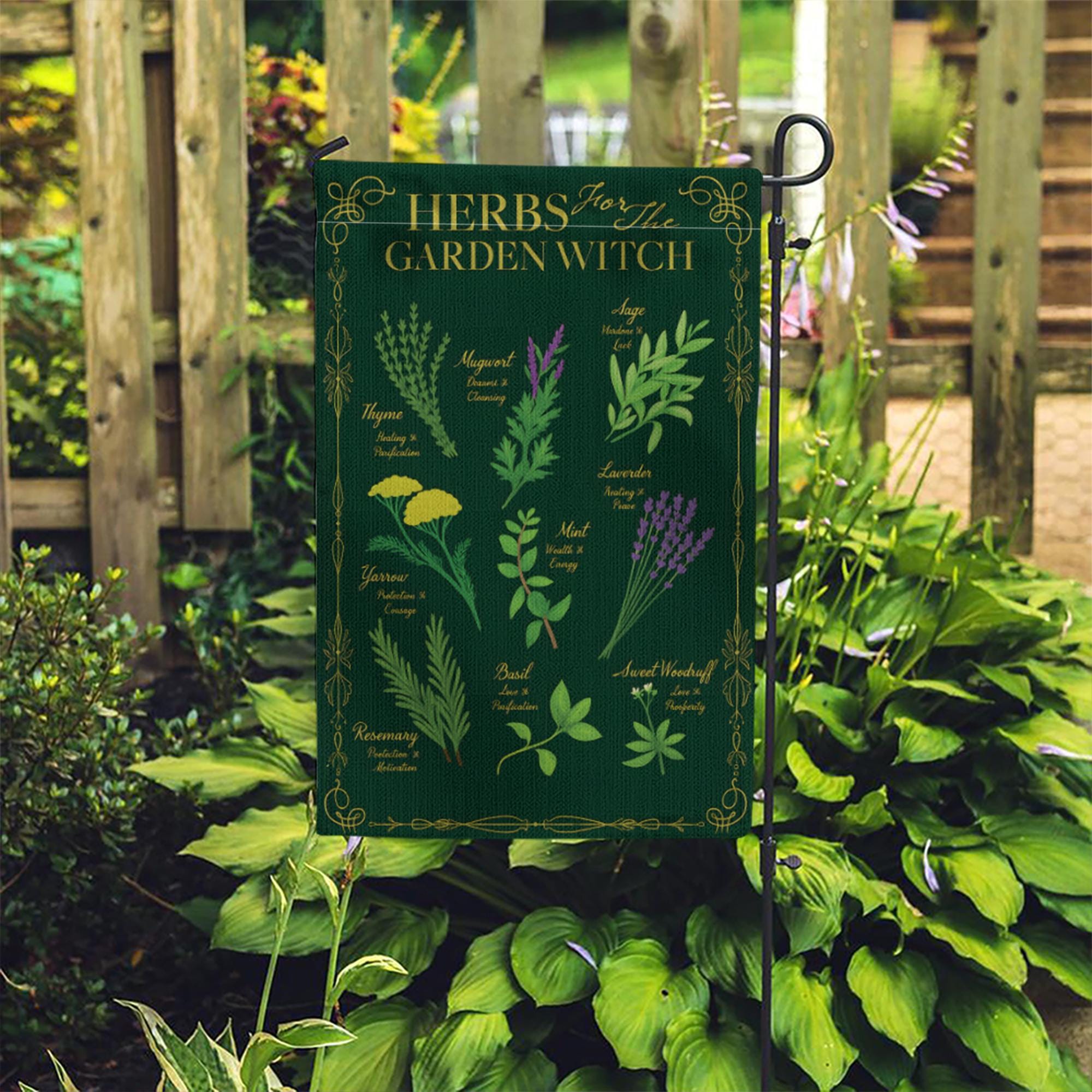 Witchy Garden Flag, Herbs for the Garden Witch Banner, Botanical Outdoor Decor, Magical Herb Garden Art, Pagan Home & Garden Gift