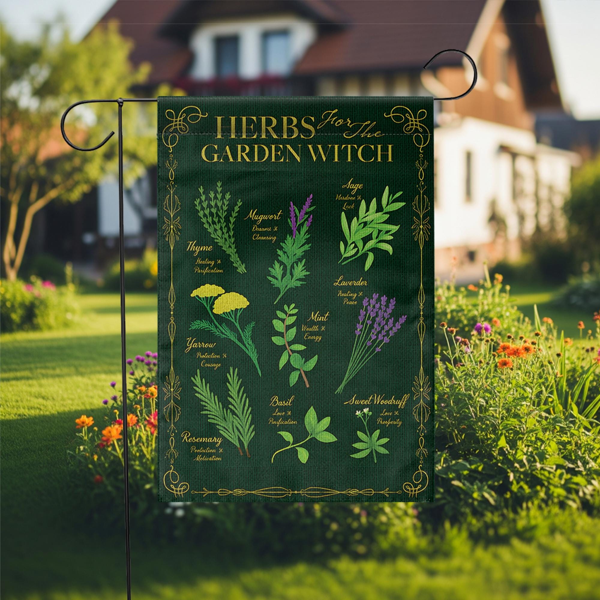 Witchy Garden Flag, Herbs for the Garden Witch Banner, Botanical Outdoor Decor, Magical Herb Garden Art, Pagan Home & Garden Gift