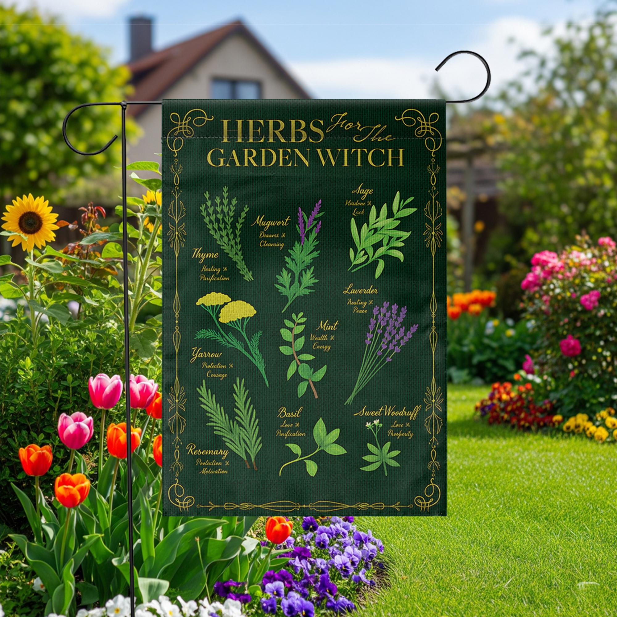 Witchy Garden Flag, Herbs for the Garden Witch Banner, Botanical Outdoor Decor, Magical Herb Garden Art, Pagan Home & Garden Gift