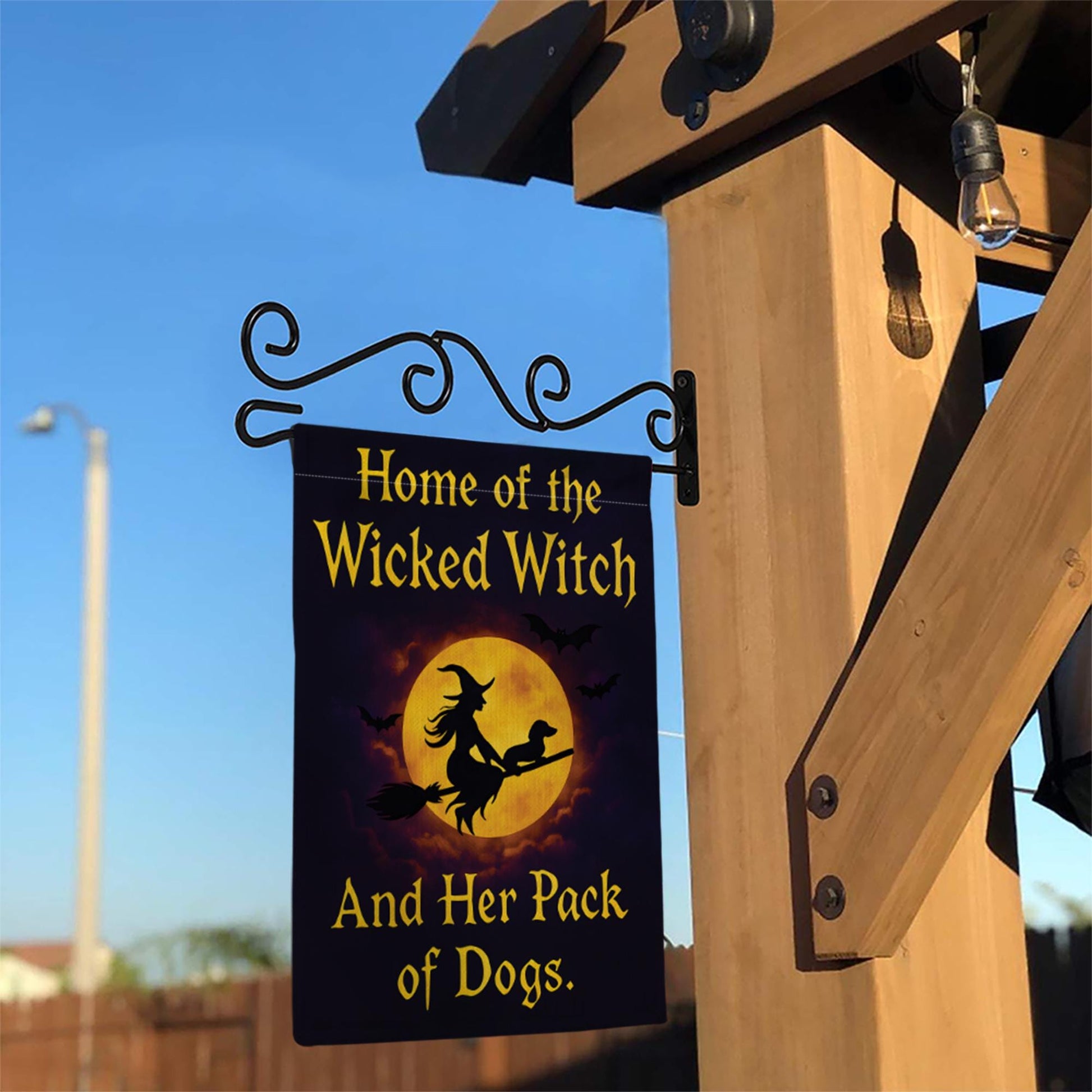 Wicked Witch And Her Pack of Dogs Garden Flag, Funny Halloween Decor, Witchy Dog Lover Gift, Spooky Pet Lover Yard Art Banner