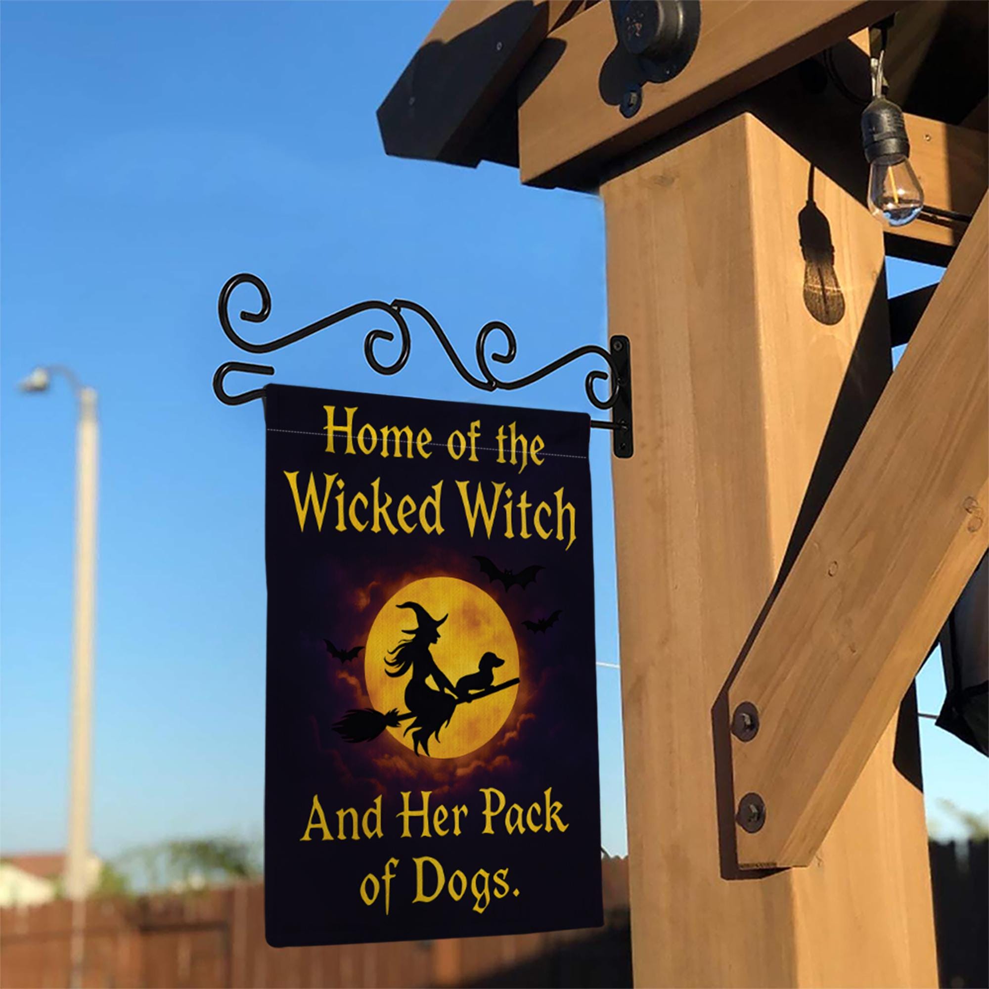 Wicked Witch And Her Pack of Dogs Garden Flag, Funny Halloween Decor, Witchy Dog Lover Gift, Spooky Pet Lover Yard Art Banner