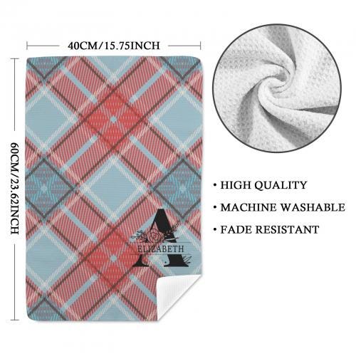Personalized Kitchen Towel with Family Name – Blue Chinoiserie Hydrangea Flower Vase Hand Towel – Custom Monogram Tea Towel Gift for Home