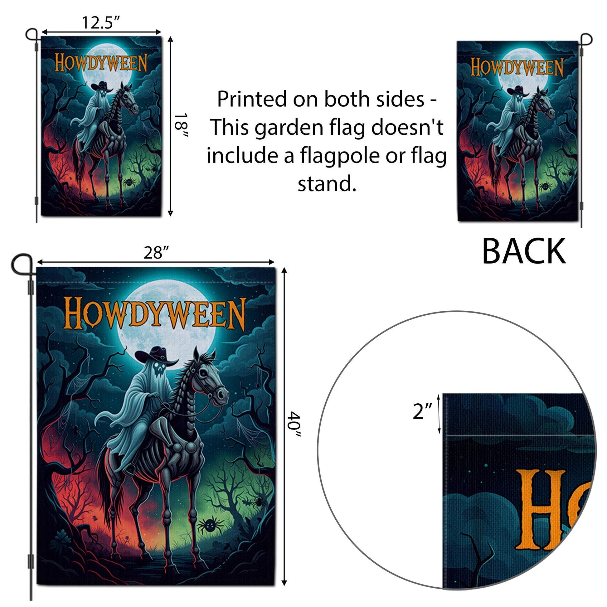 Howdyween Ghost Cowboy Garden Flag, Spooky Western Halloween Decor, Skeletal Horse Rider Banner, Outdoor Creepy Seasonal Yard Art