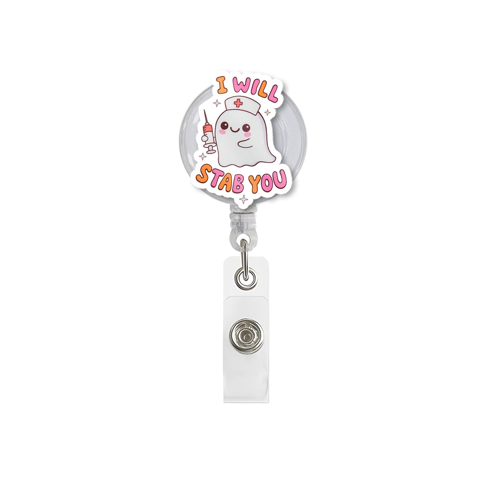 Funny Nurse Ghost Badge Reel, Cute Retractable ID Holder for Healthcare Professionals, Spooky RN LPN Medical Assistant Gift