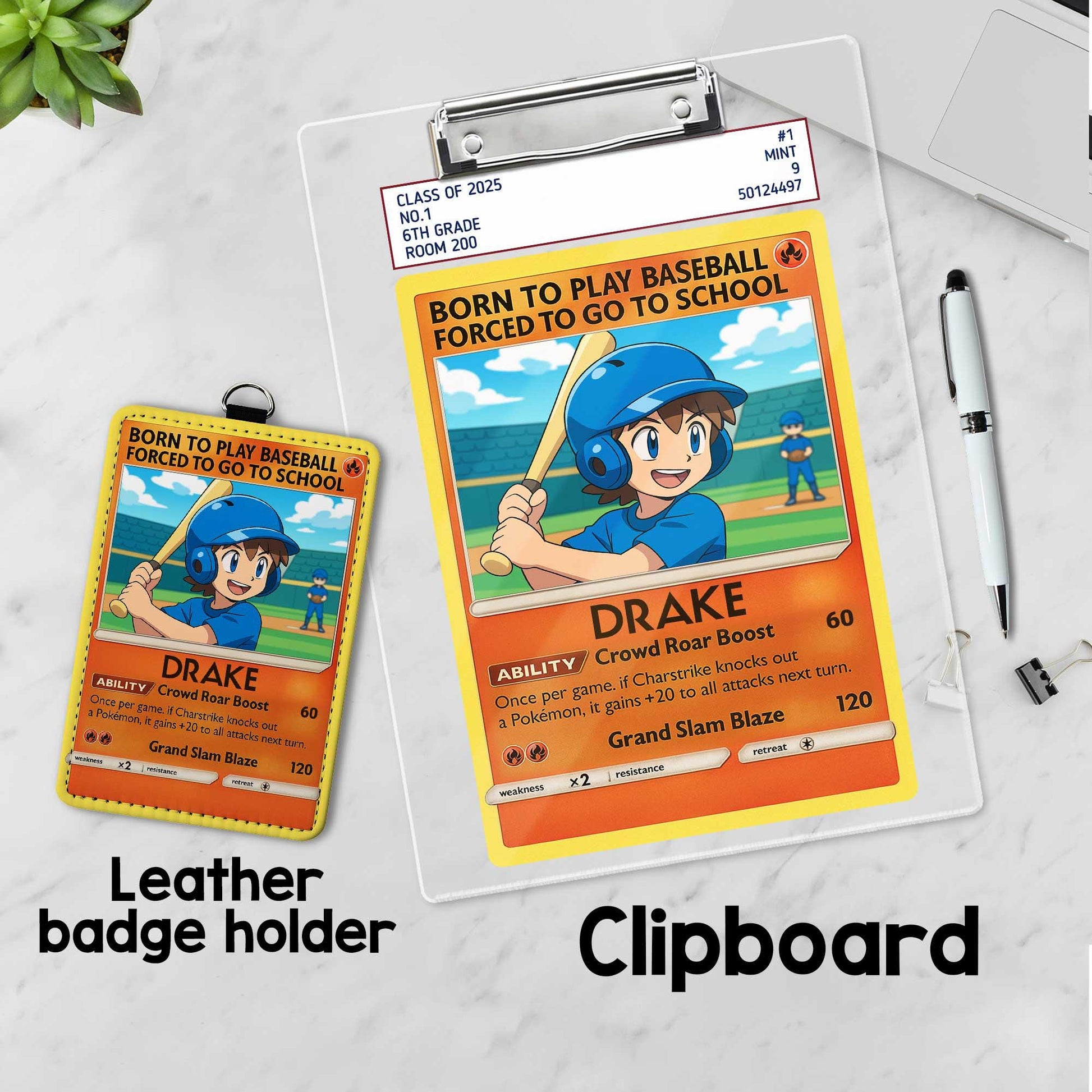 Custom Baseball Card Backpack Tag – Anime Style School ID Holder & Name Tag – Personalized Baseball Clipboard – Sports Trading Card Gift