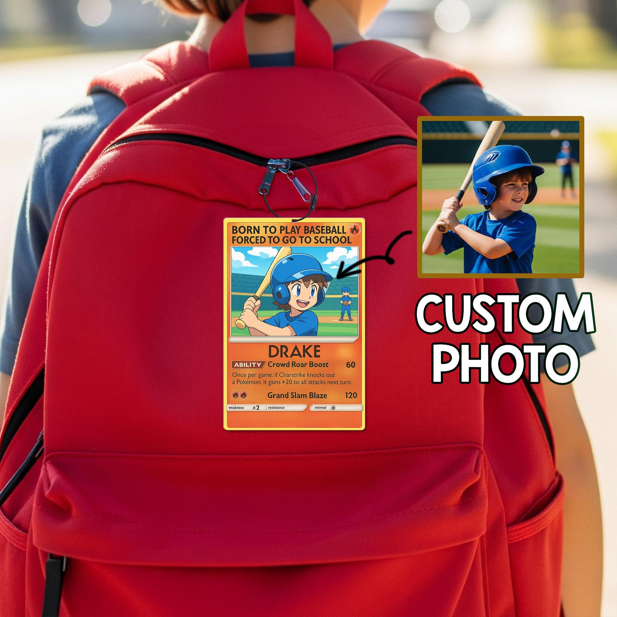 Custom Baseball Card Backpack Tag – Anime Style School ID Holder & Name Tag – Personalized Baseball Clipboard – Sports Trading Card Gift