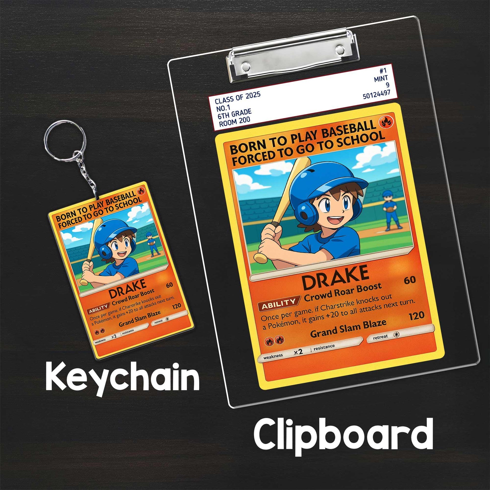 Custom Baseball Card Backpack Tag – Anime Style School ID Holder & Name Tag – Personalized Baseball Clipboard – Sports Trading Card Gift