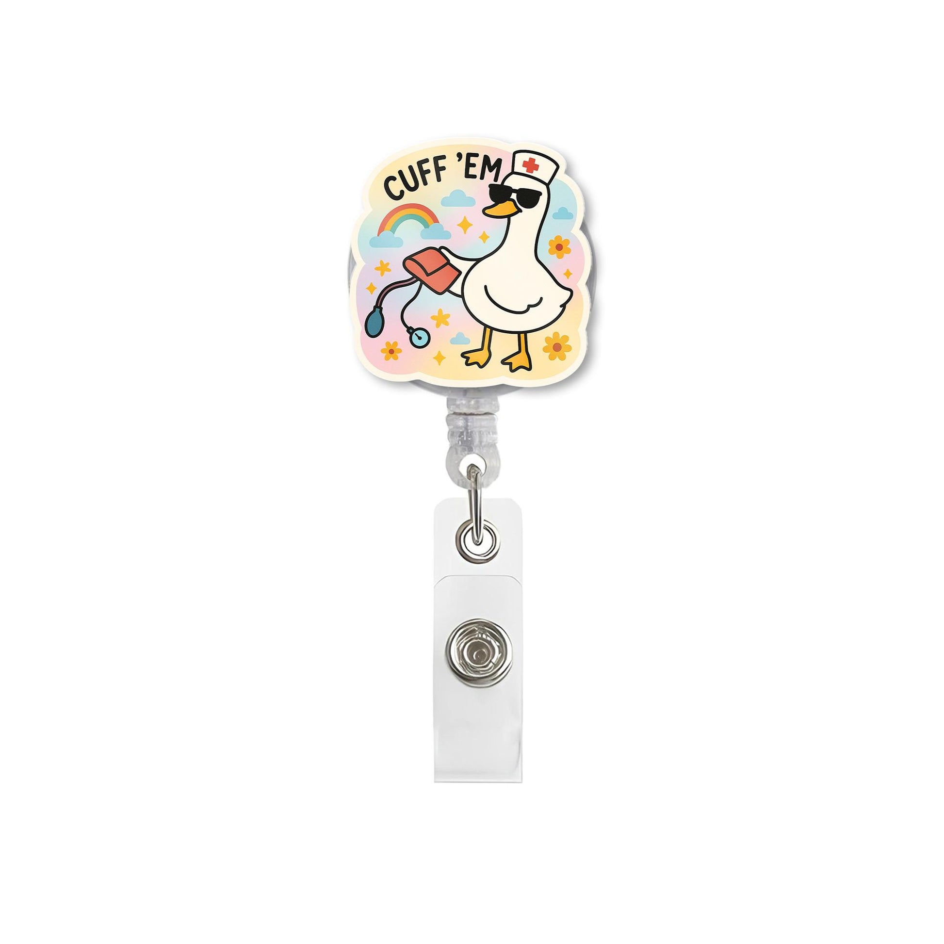 Funny Goose Badge Reel, Nurse ID Badge Holder, Cuff 'Em Duck Clip, Cute RN Retractable Badge, Nurse Humor Gift for Coworker
