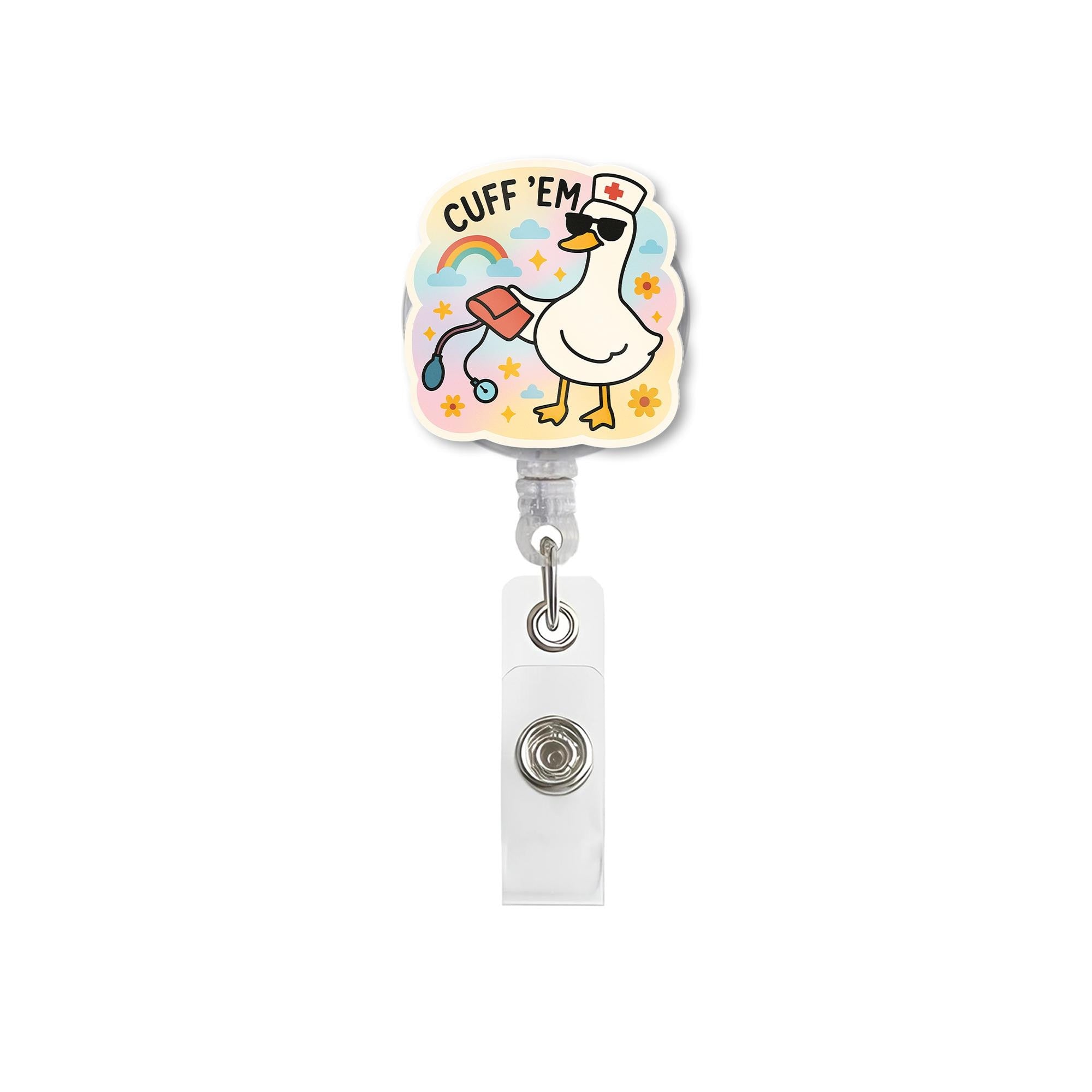 Funny Goose Badge Reel, Nurse ID Badge Holder, Cuff 'Em Duck Clip, Cute RN Retractable Badge, Nurse Humor Gift for Coworker
