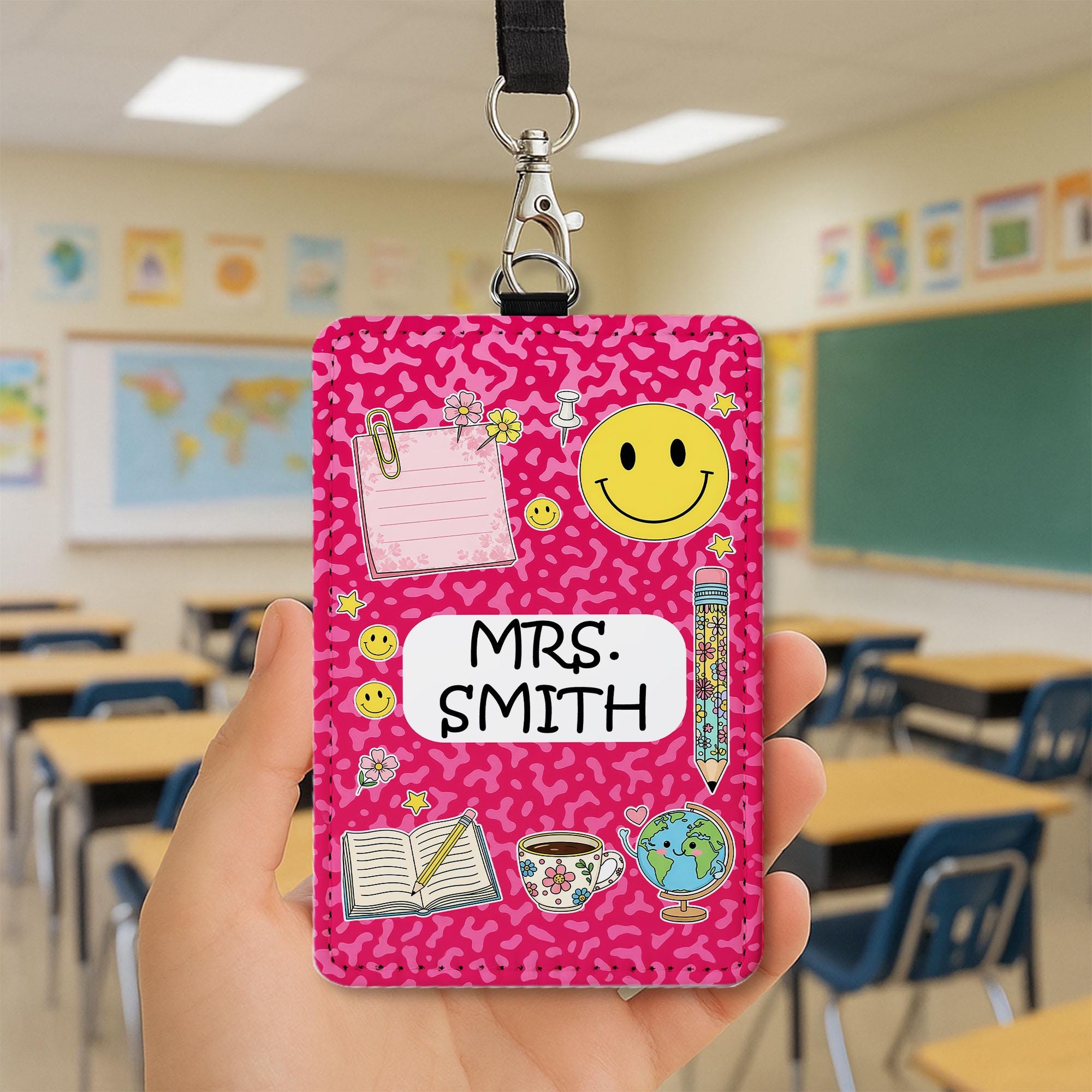 Personalized Teacher Name Badge Holder, Cute Classroom Lanyard ID Tag, Back to School Gift for Teachers, Teachers Badge Reel, School Lanyard