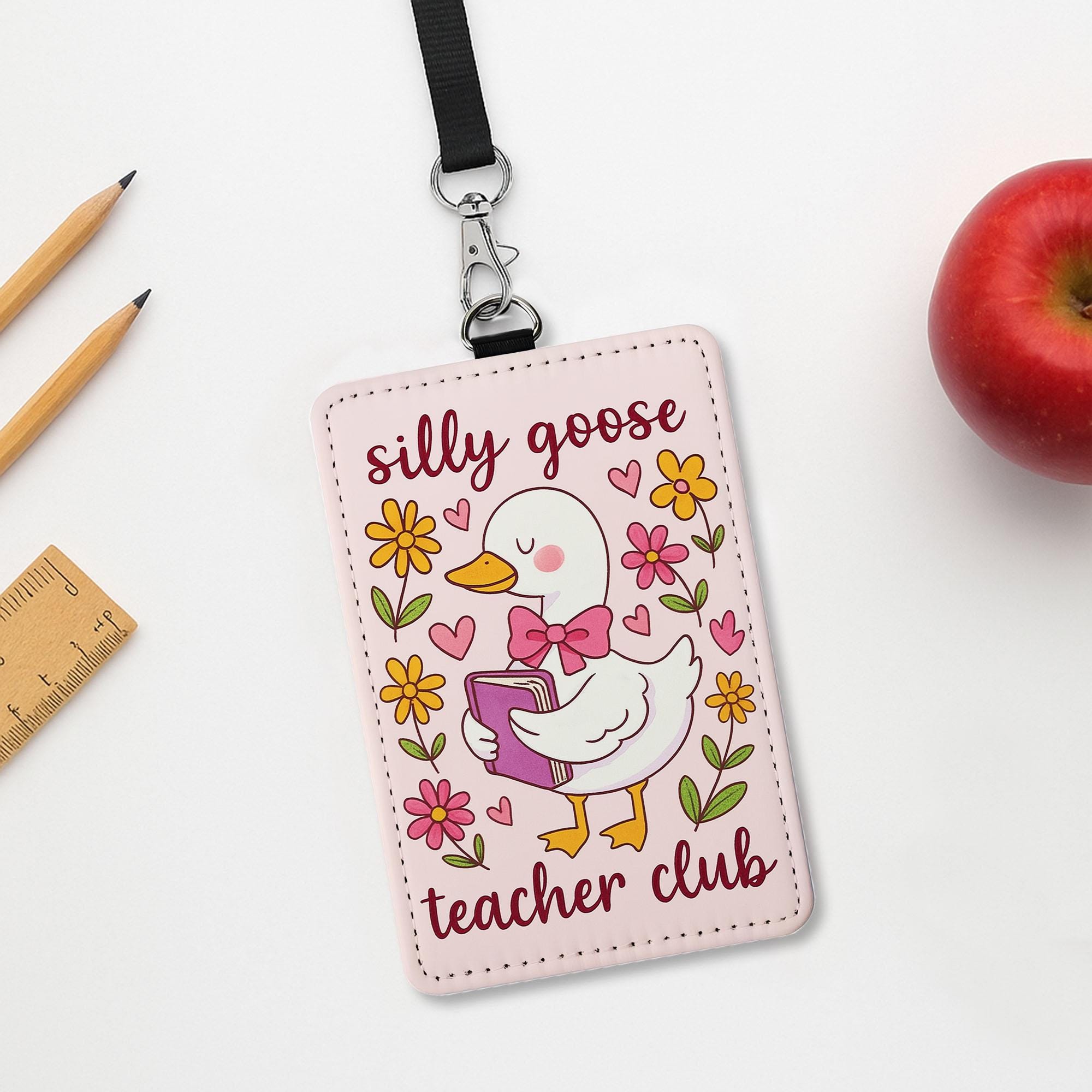 Silly Goose Teacher Club Badge | Cute Goose ID Holder for Teachers | Fun Lanyard Accessory | Back to School Gift for Educators, Teachers