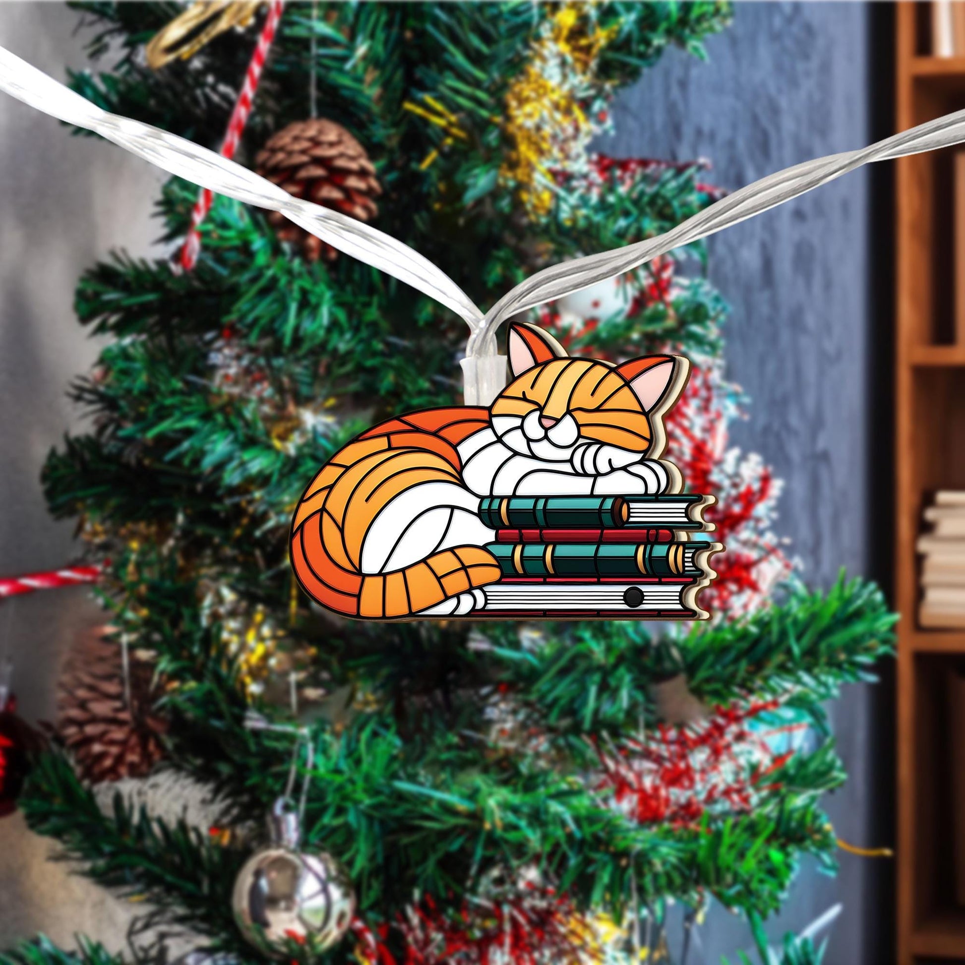 Cat Book String Lights, Cozy Reading Lights, Cute Cat Lover Decor, Bookish Bedroom Fairy Lights, Kitty String Lights for Readers