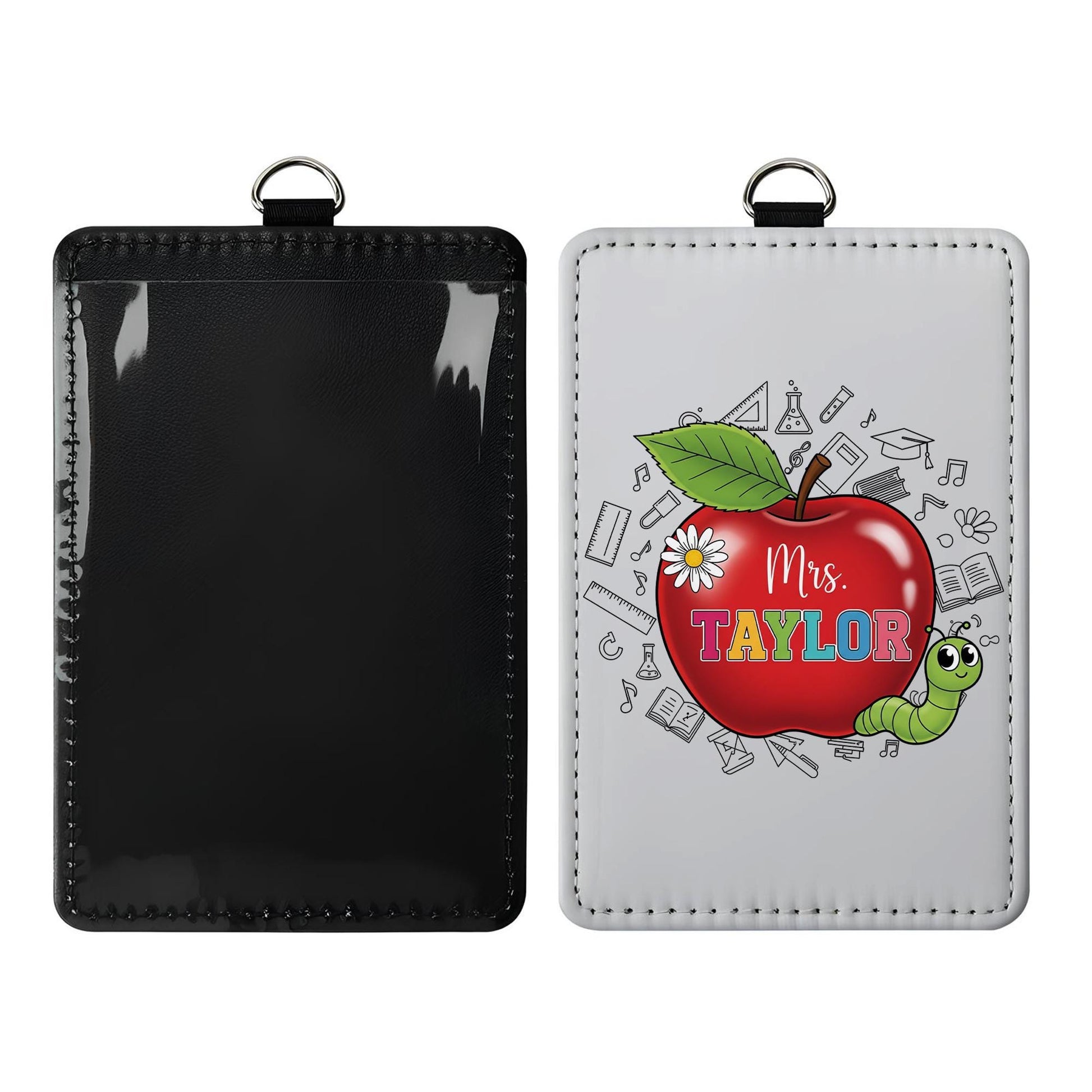 Personalized Teacher ID Badge | Cute Apple & Worm Name Tag for Women | Back to School Lanyard | Custom Gift for Teachers, Educators, Staffs