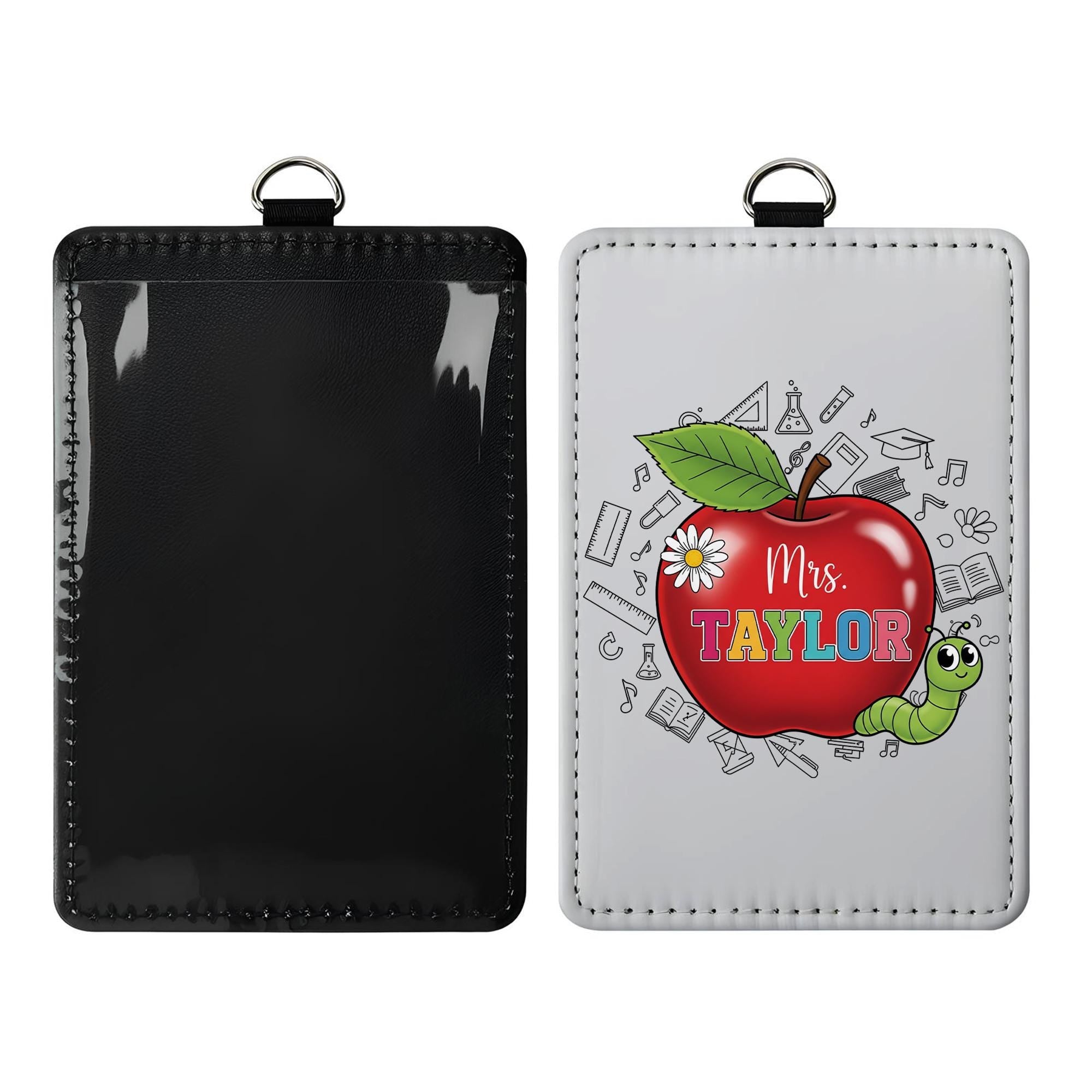 Personalized Teacher ID Badge | Cute Apple & Worm Name Tag for Women | Back to School Lanyard | Custom Gift for Teachers, Educators, Staffs