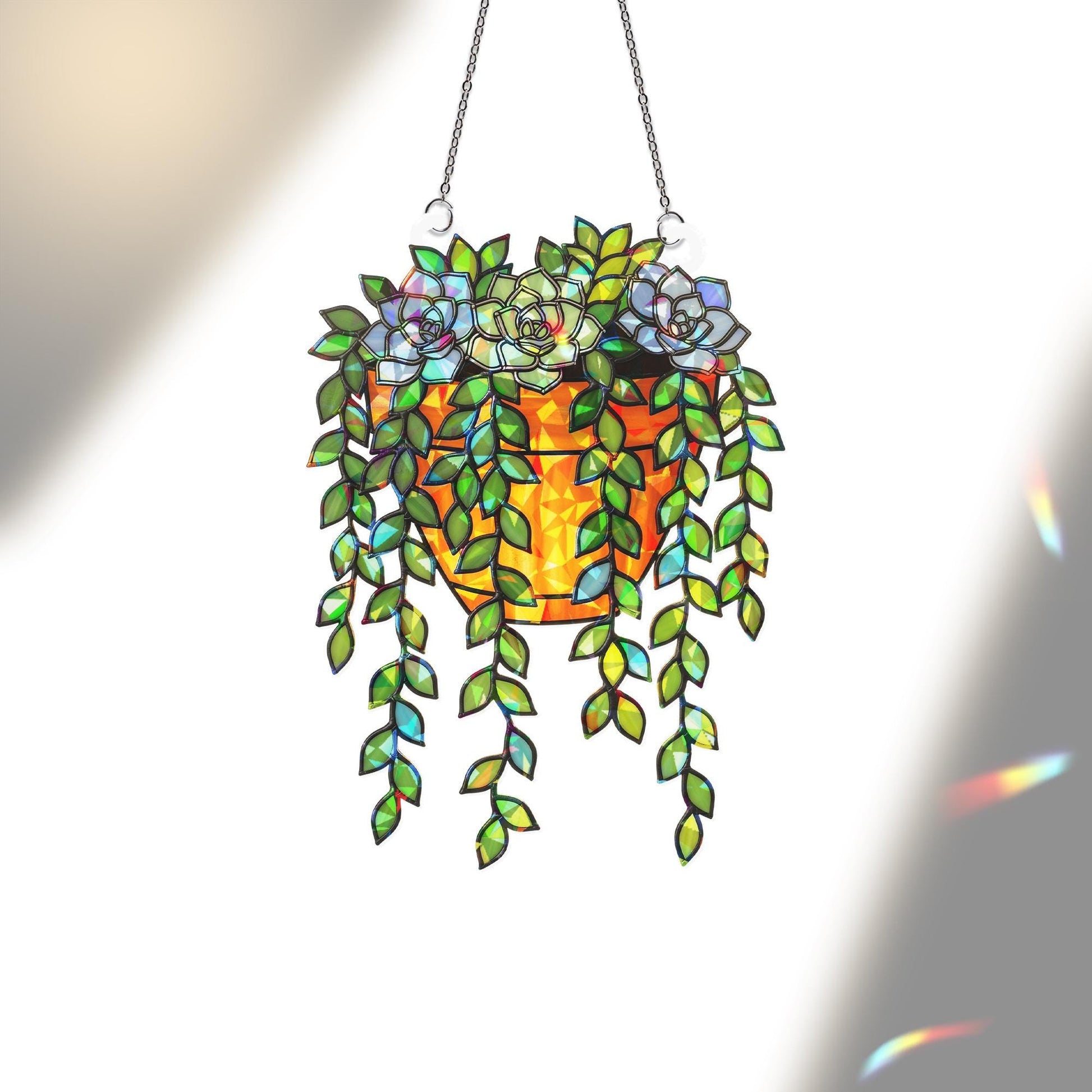 Trailing Succulent Suncatcher, Holographic Plant Window Decor, Hanging Acrylic Sun Catcher, Boho Garden Gift, Indoor Charm