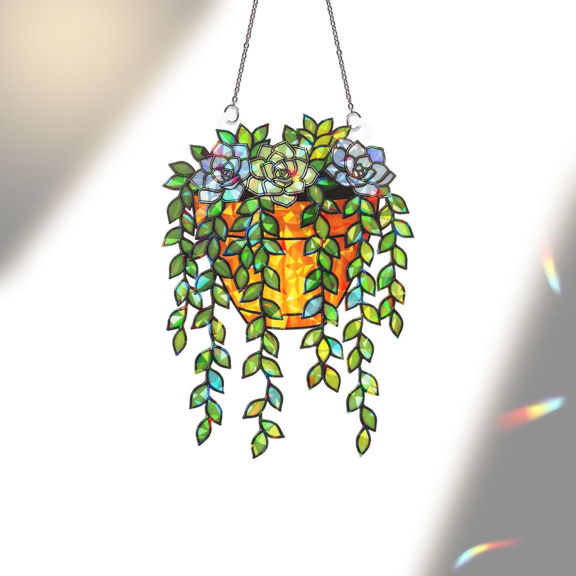 Trailing Succulent Suncatcher, Holographic Plant Window Decor, Hanging Acrylic Sun Catcher, Boho Garden Gift, Indoor Charm