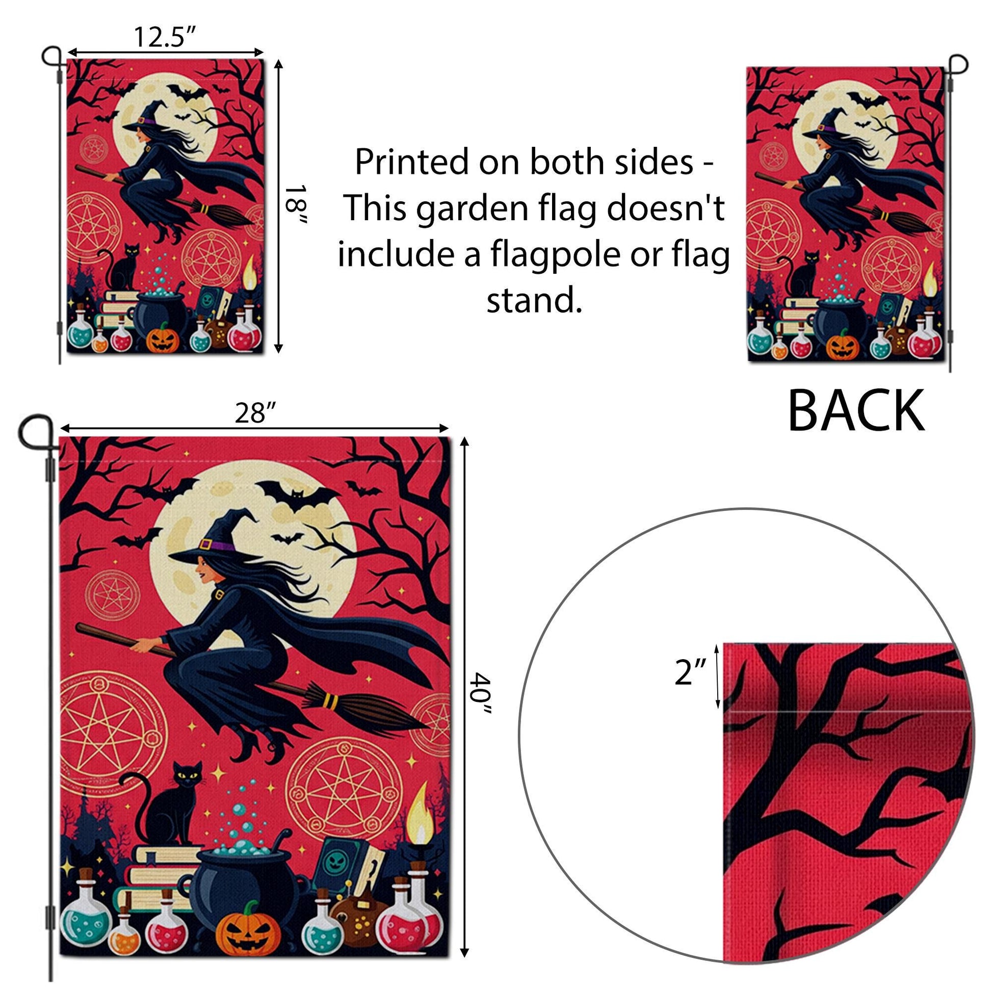 Halloween Witch Garden Flag | Flying Witch Black Cat Potion Fall Yard Decor | Spooky Outdoor Banner
