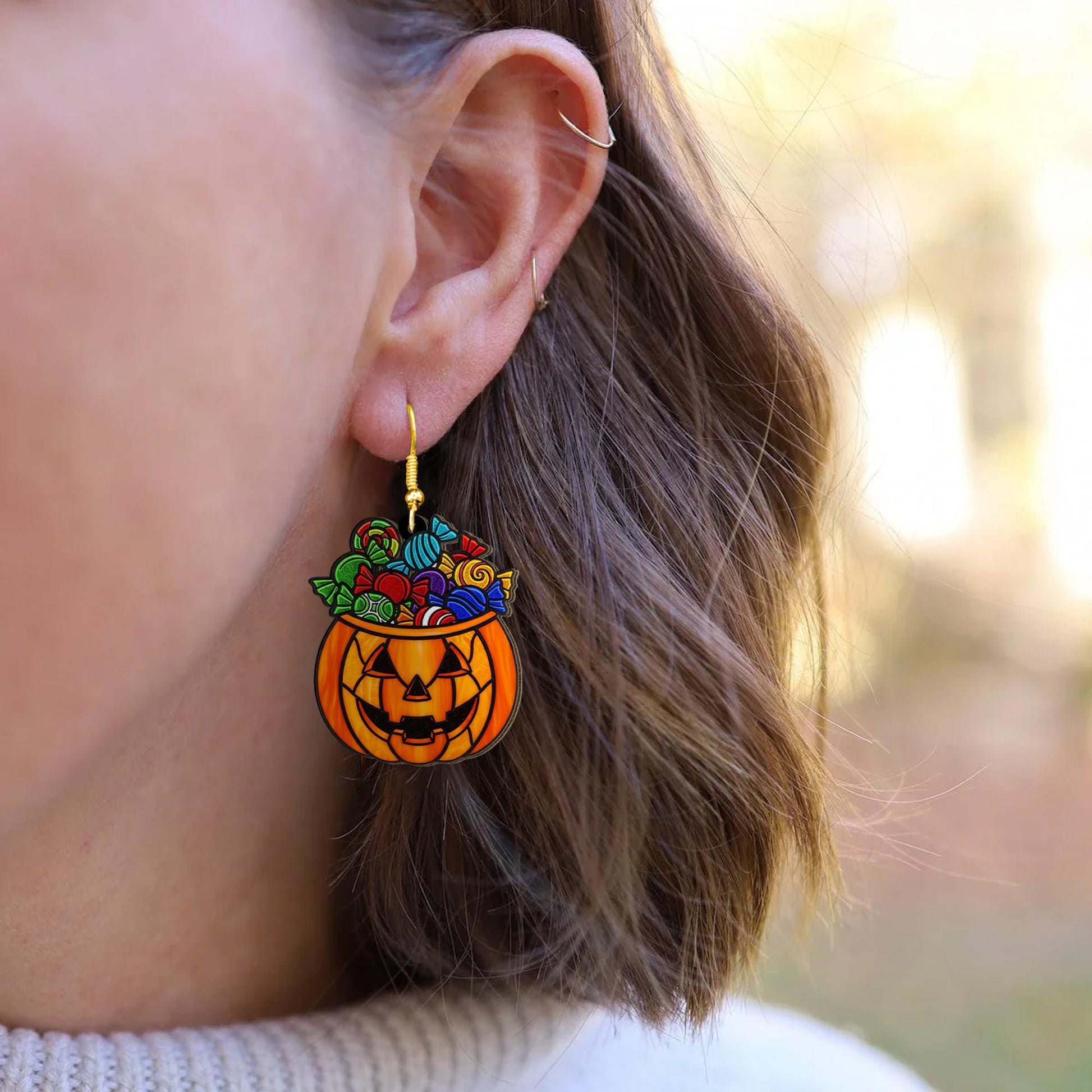 Halloween Pumpkin Earrings, Candy Bucket Dangle Earrings, Cute Trick or Treat Jewelry, Spooky Fall Earrings, Fun Halloween Accessory