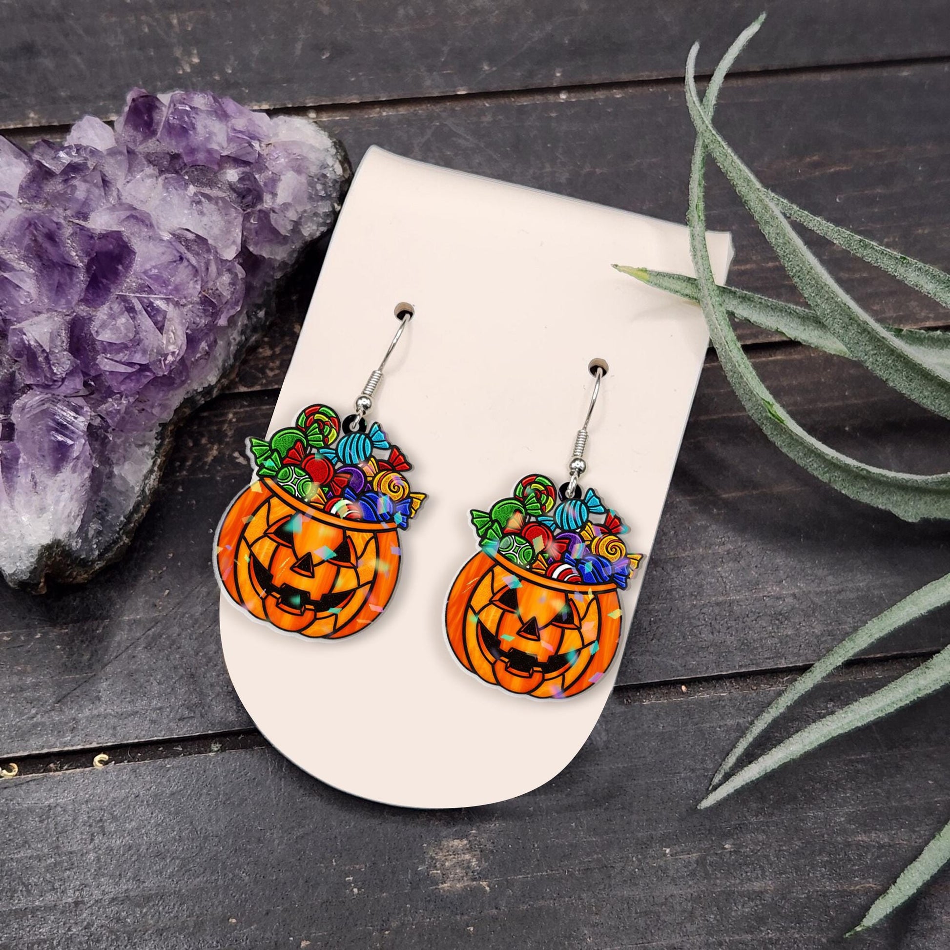 Halloween Pumpkin Earrings, Candy Bucket Dangle Earrings, Cute Trick or Treat Jewelry, Spooky Fall Earrings, Fun Halloween Accessory