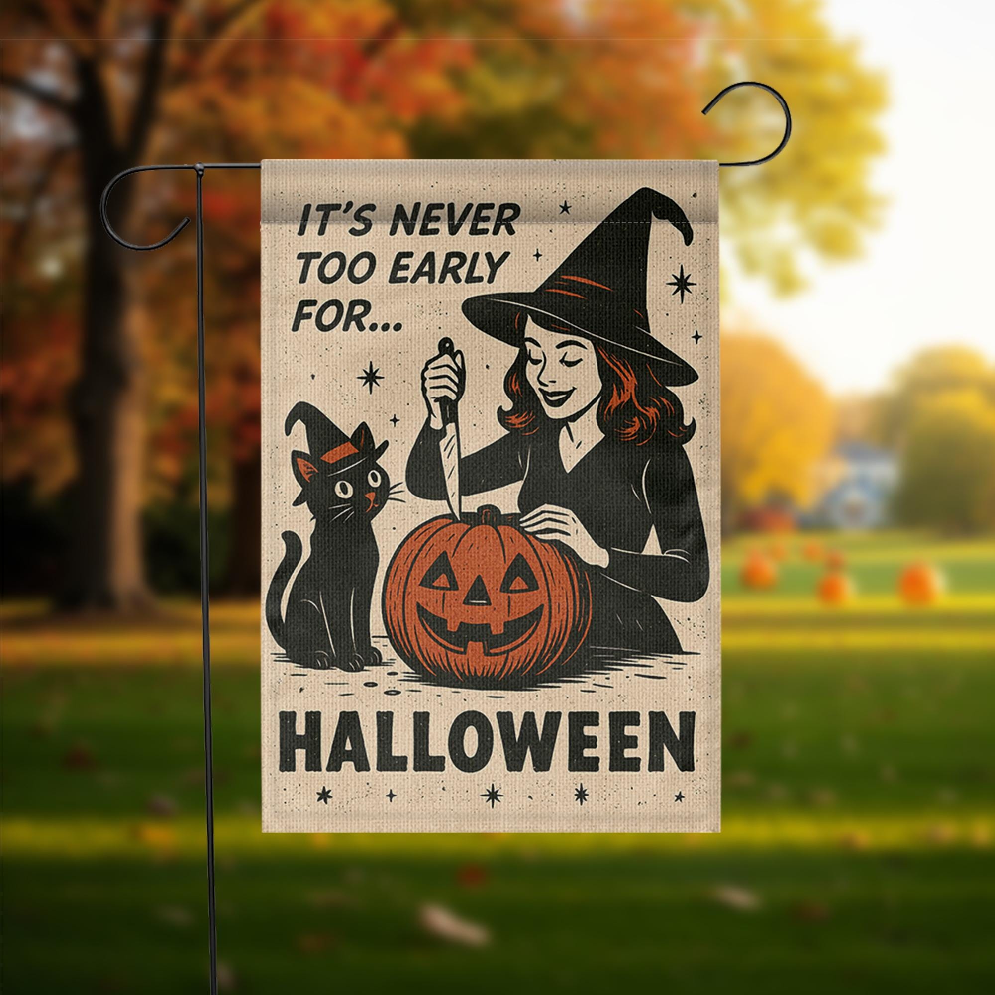 Halloween Garden Flag, Vintage Witch Yard Decor, Black Cat Pumpkin Flag, Fall Outdoor Decoration, Funny Spooky Porch Banner