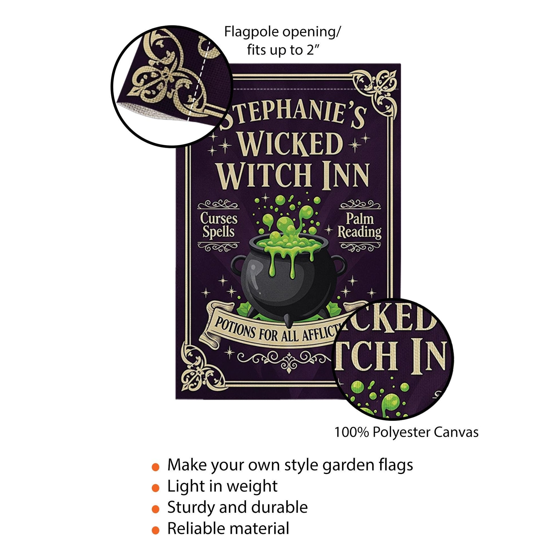 Personalized Wicked Witch Inn Garden Flag Halloween Yard Banner Spooky Outdoor Decor Witch Sign