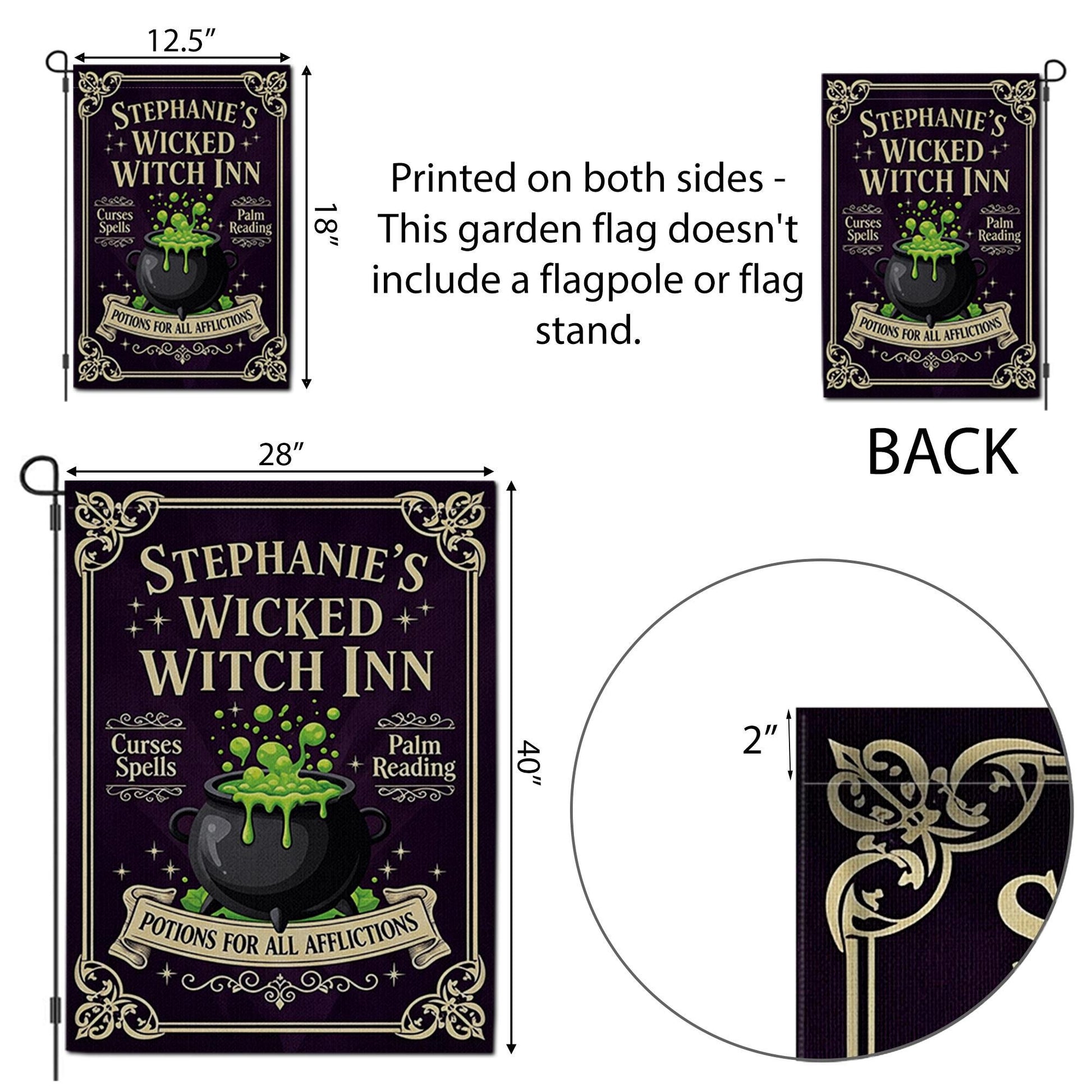 Personalized Wicked Witch Inn Garden Flag Halloween Yard Banner Spooky Outdoor Decor Witch Sign