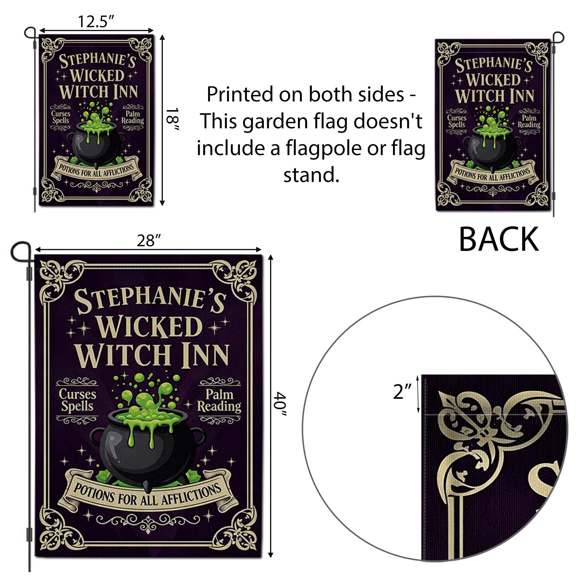 Personalized Wicked Witch Inn Garden Flag Halloween Yard Banner Spooky Outdoor Decor Witch Sign