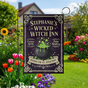 Personalized Wicked Witch Inn Garden Flag Halloween Yard Banner Spooky Outdoor Decor Witch Sign